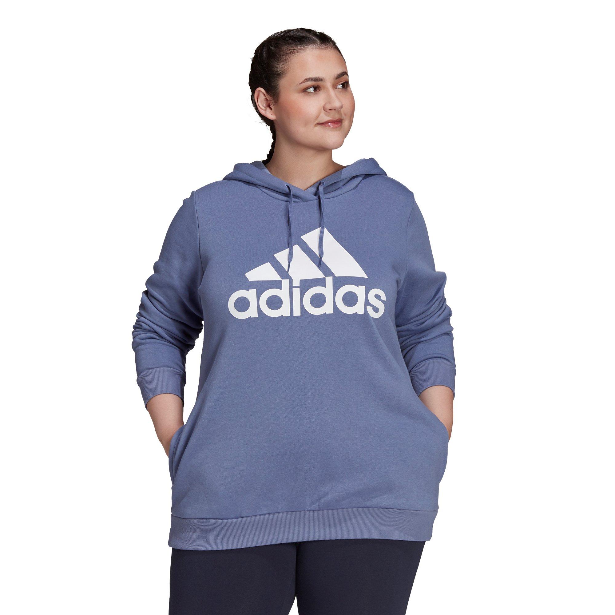 adidas Women s Purple White Essentials Logo Fleece Hoodie Plus Size