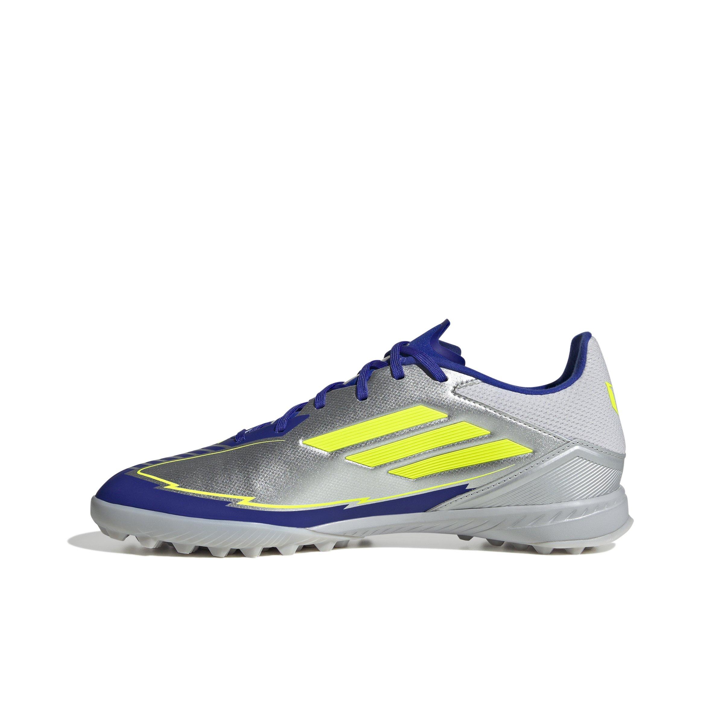 adidas F50 League Messi Turf "Silver Metallic/Solar Yellow/Lucid Blue" Unisex Soccer Shoe - SILVER/YELLOW/BLUE Thumbnail View 2