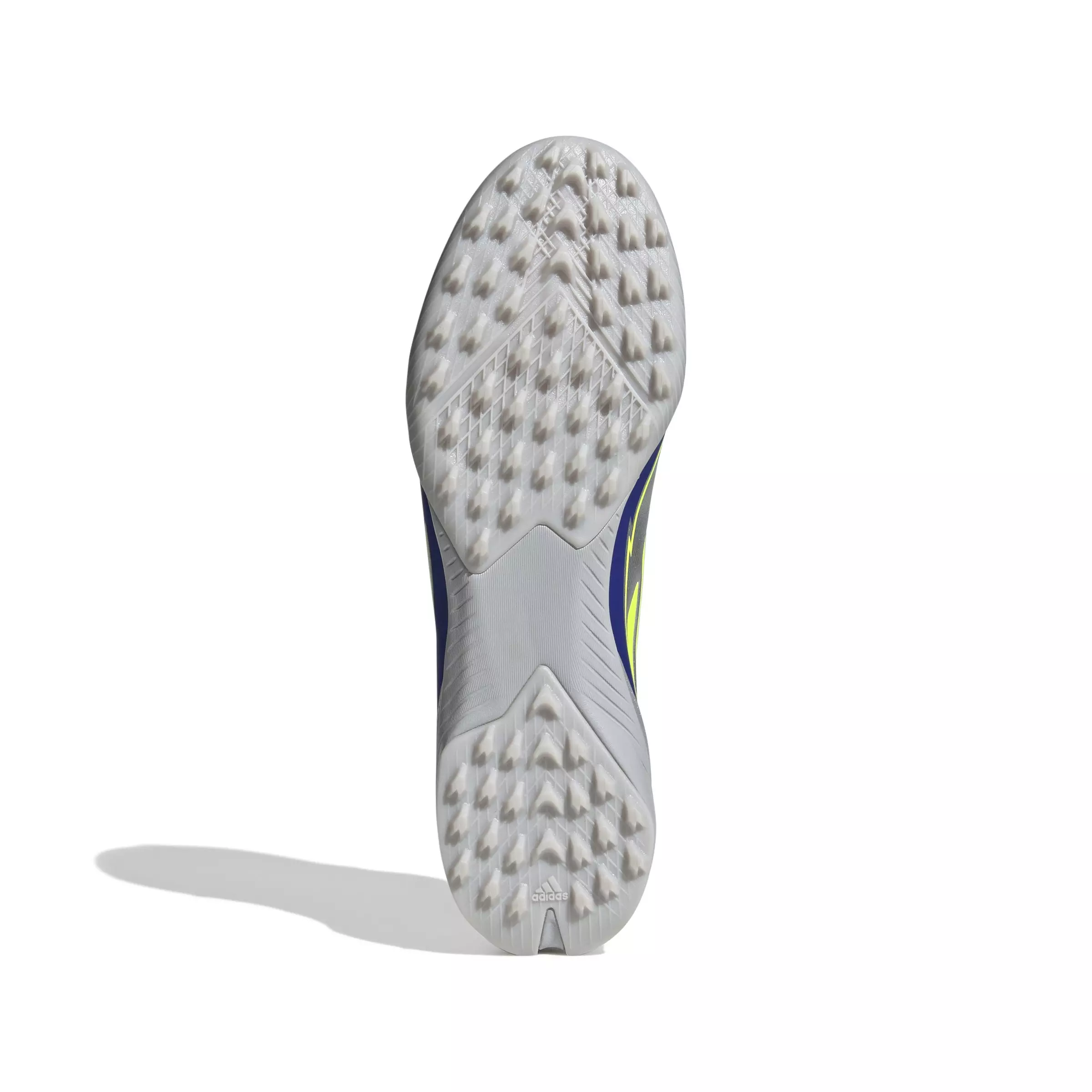 adidas F50 League Messi Turf "Silver Metallic/Solar Yellow/Lucid Blue" Unisex Soccer Shoe - SILVER/YELLOW/BLUE