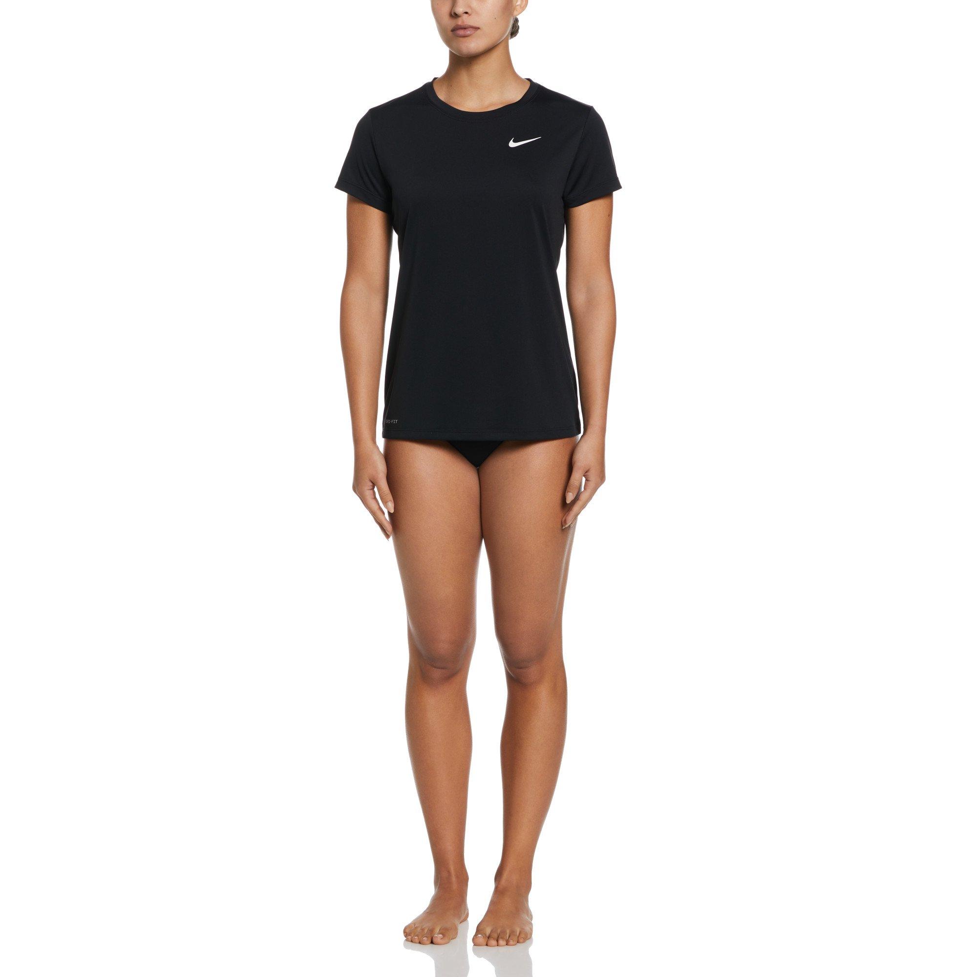 Nike Women's Swim Essential Dri-FIT Hydroguard Short Sleeve Shirt - BLACK Thumbnail View 4