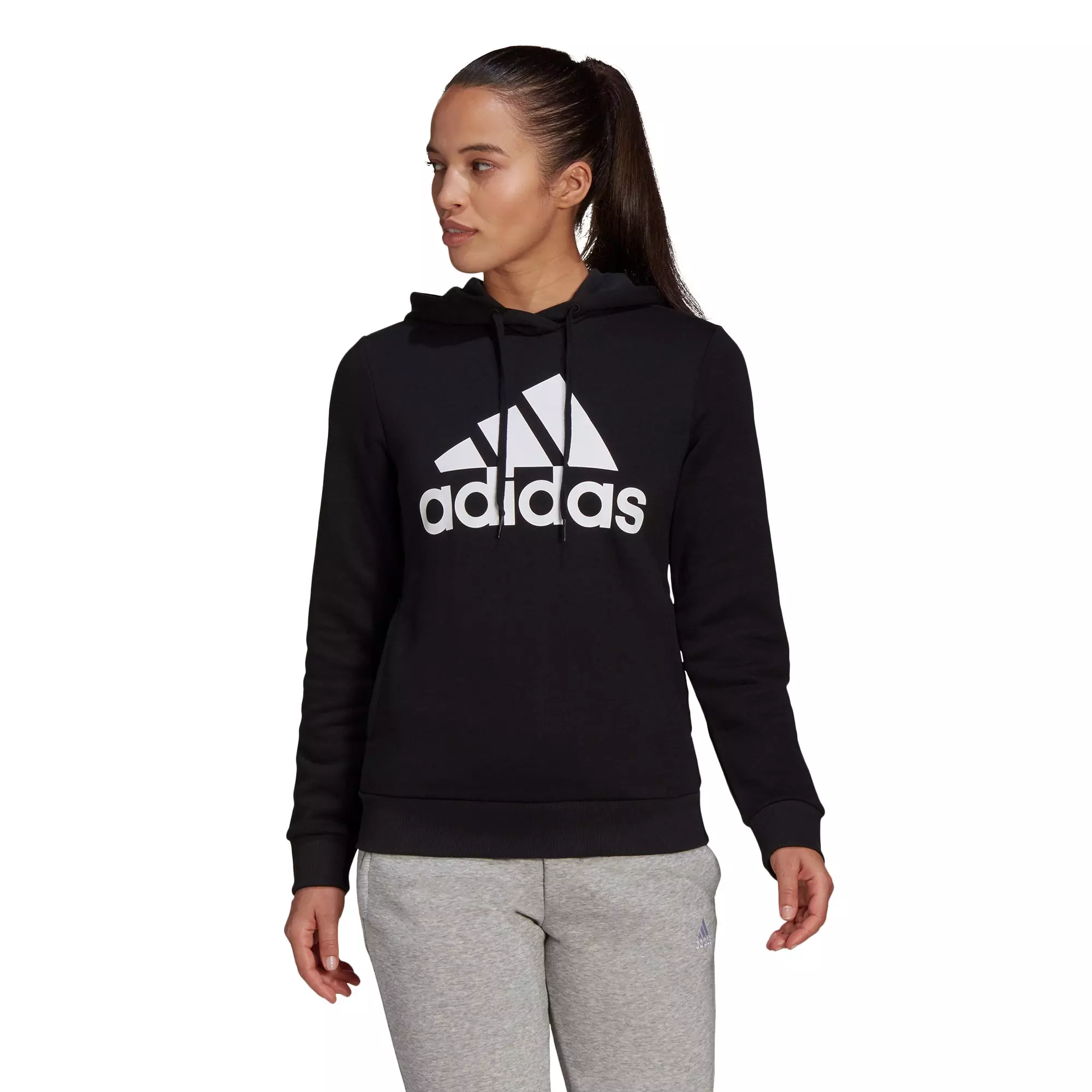 adidas Women's "Black/White" Essentials Hoodie - BLACK/WHITE