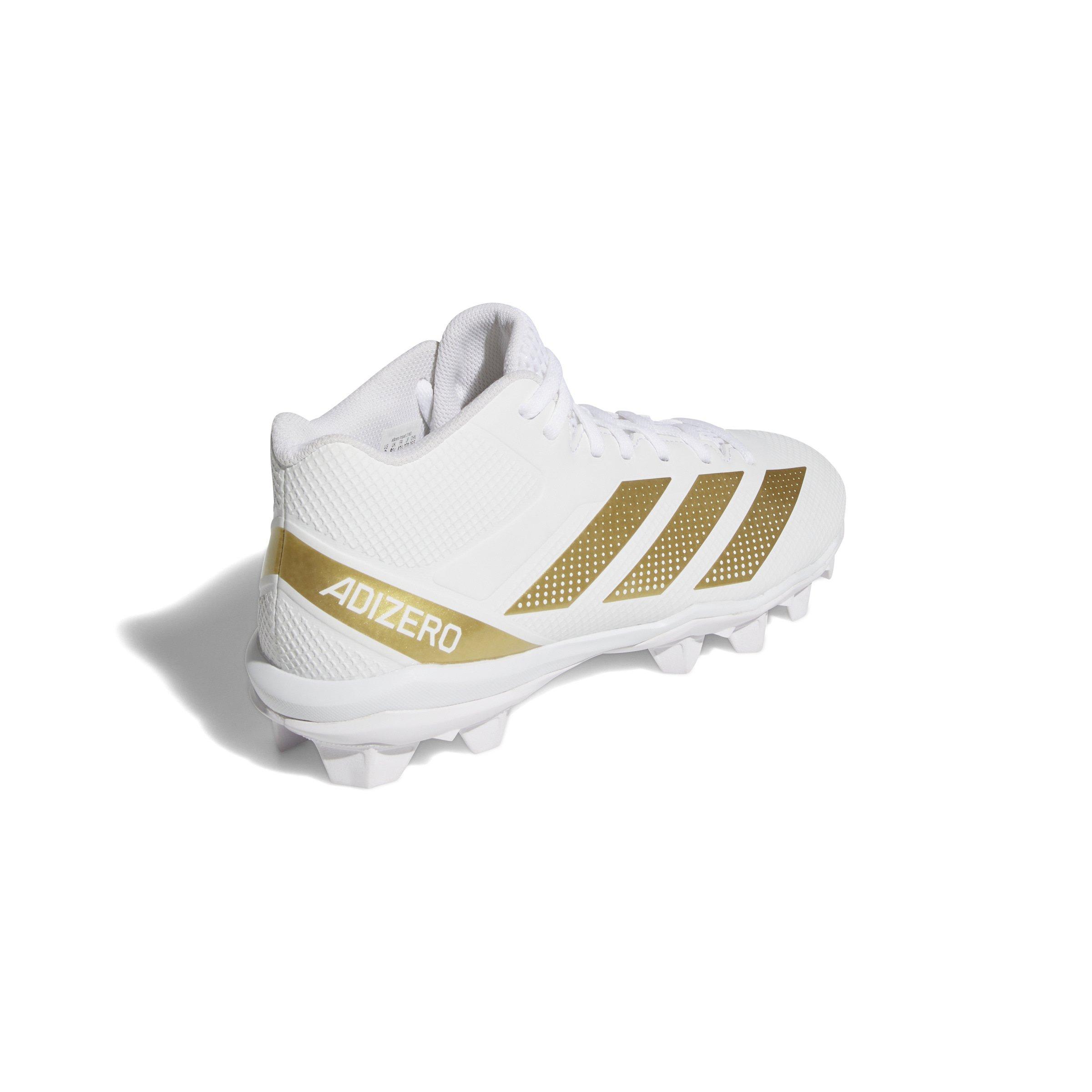 adidas Adizero Impact.2 "Ftwr White/Gold Metallic/Ftwr White" Men's Football Cleat - WHITE/GOLD/WHITE Thumbnail View 4