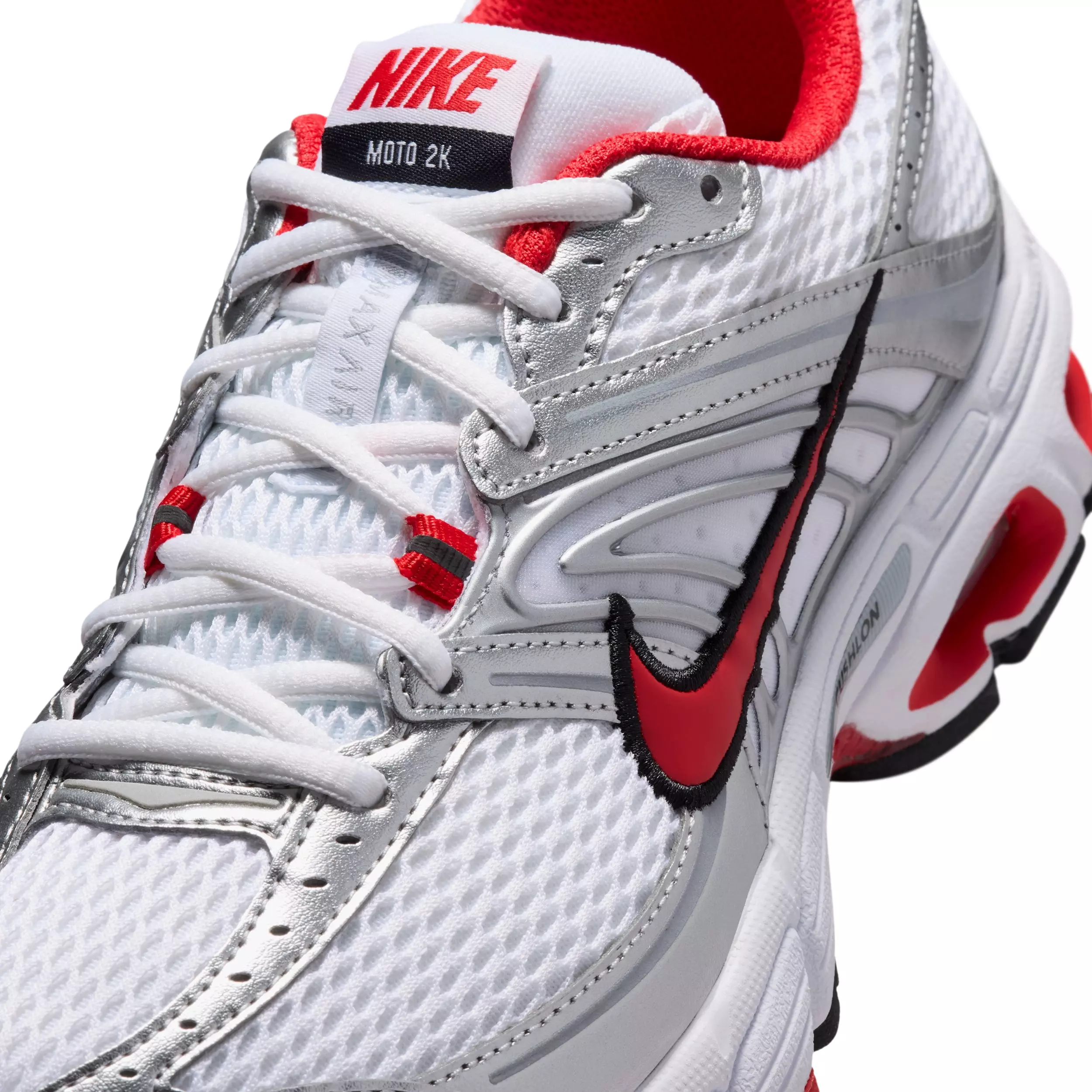 Nike Air Max Moto 2K "White/Metallic Silver/Black/University Red" Women's Shoe - WHITE/SILVER/BLACK/RED