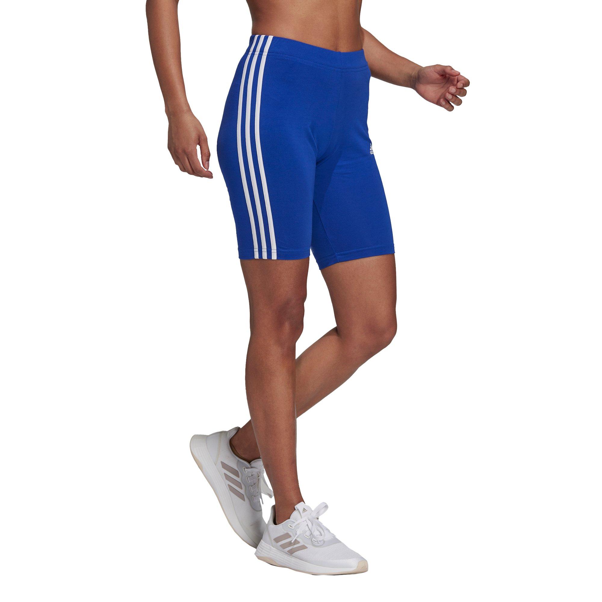 adidas Women's Blue/White Essentials 3-Stripes Bike Shorts