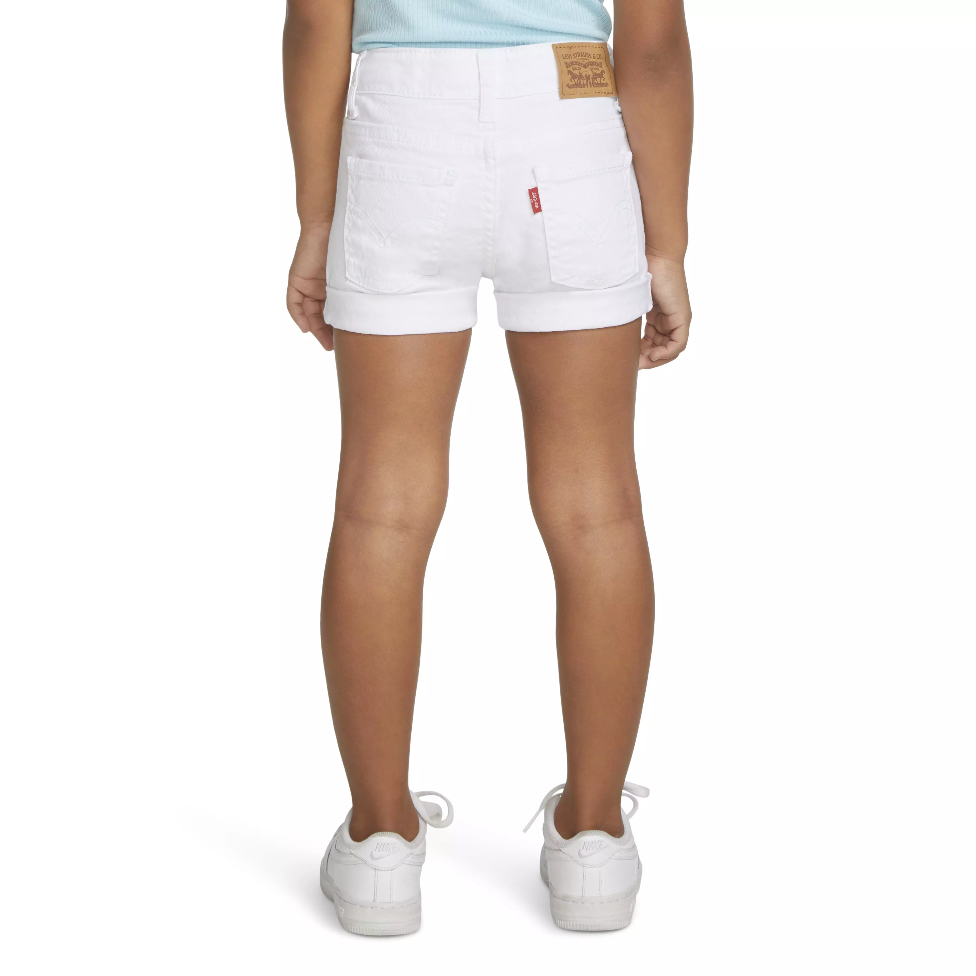 Levi's Toddler Girls' Girlfriend Fit Roll-Up White Wash Denim Shorty Shorts - WHITE