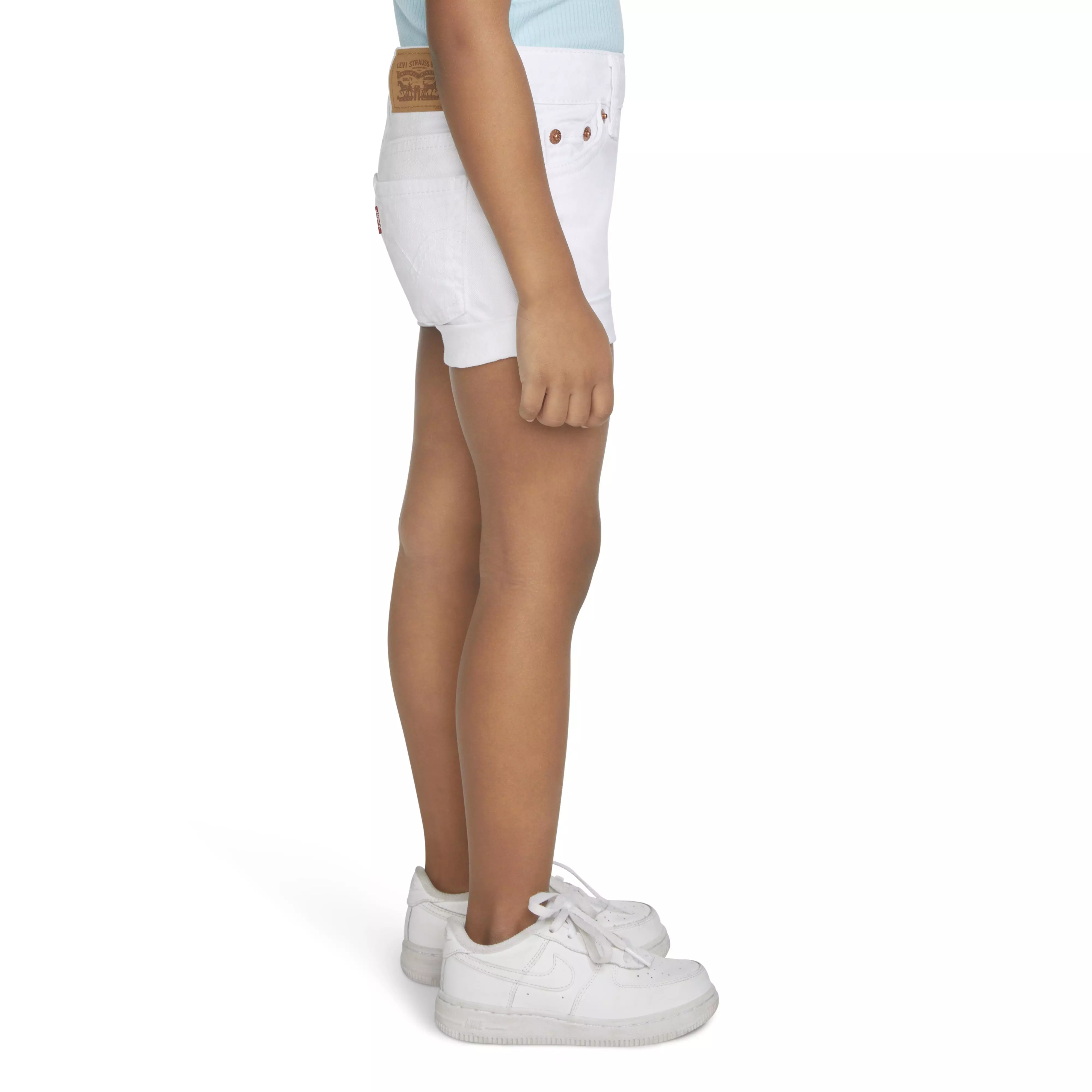 Levi's Toddler Girls' Girlfriend Fit Roll-Up White Wash Denim Shorty Shorts - WHITE