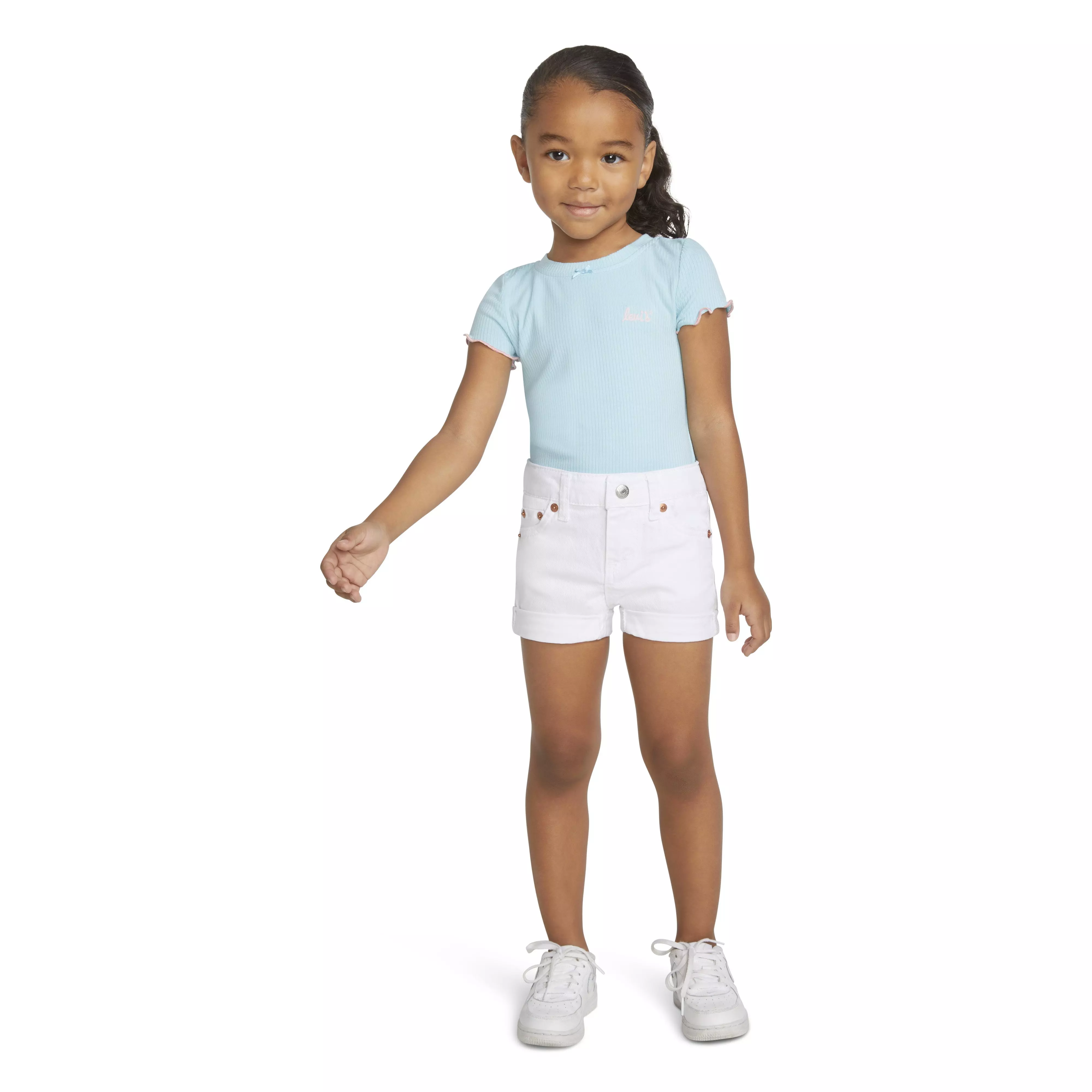 Levi's Toddler Girls' Girlfriend Fit Roll-Up White Wash Shorty Shorts Denim - WHITE
