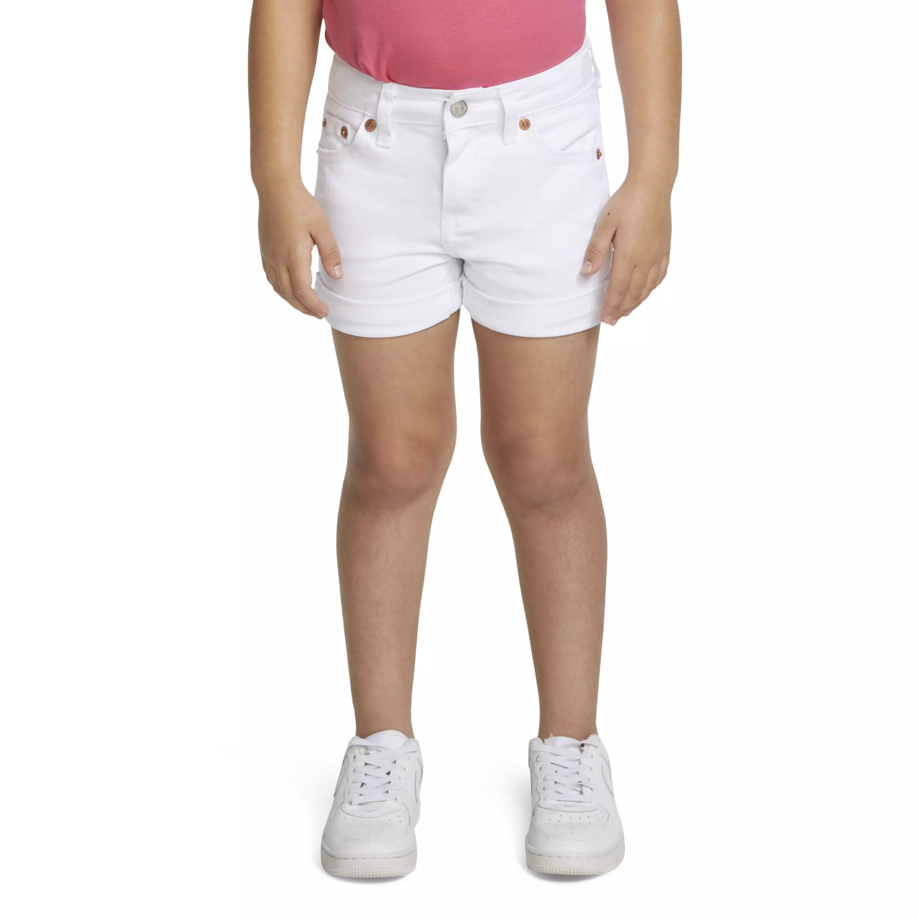 Levi's Little Girls' Girlfriend Fit Roll-Up White Wash Shorty Shorts Denim - WHITE