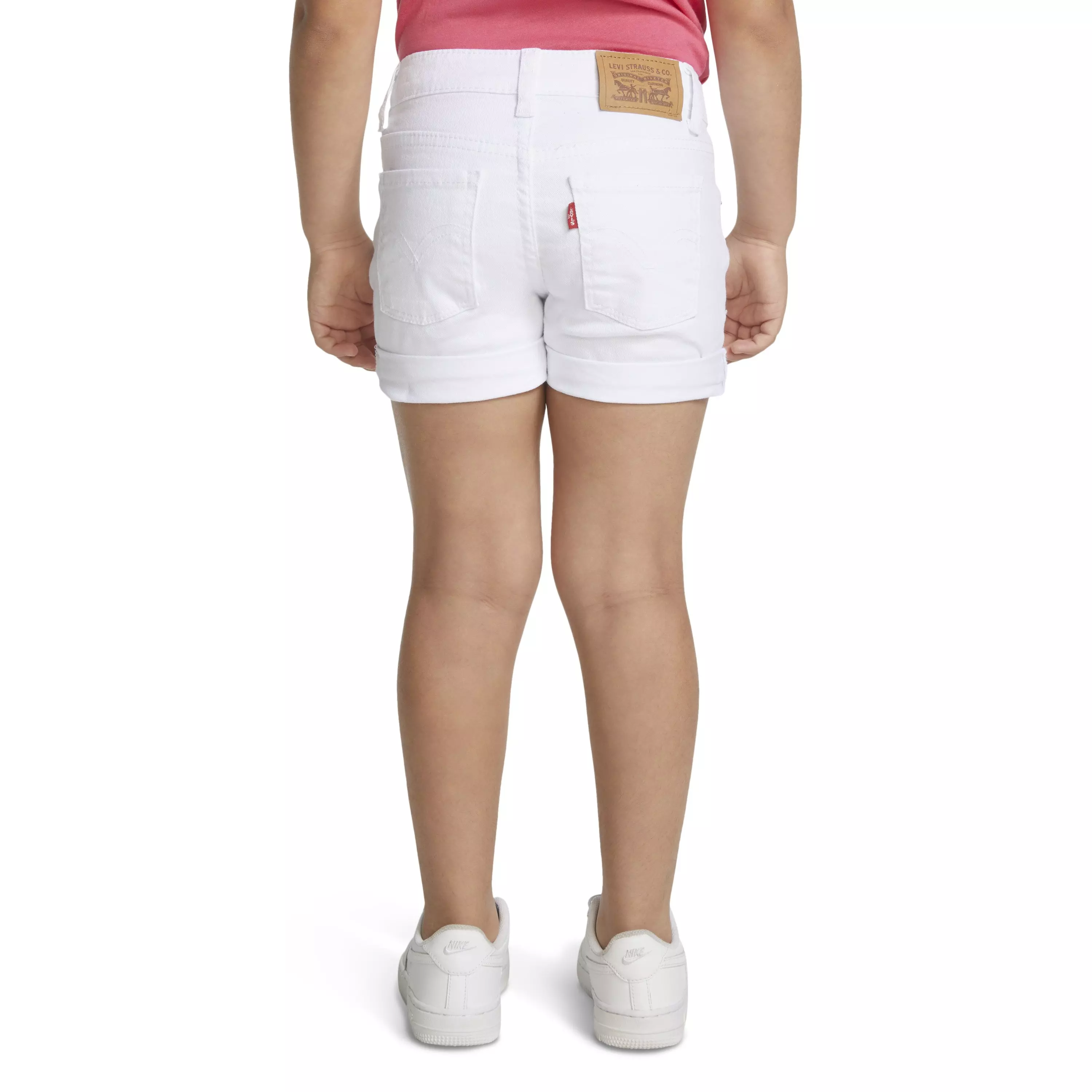 Levi's Little Girls' Girlfriend Fit Roll-Up White Wash Denim Shorty Shorts - WHITE