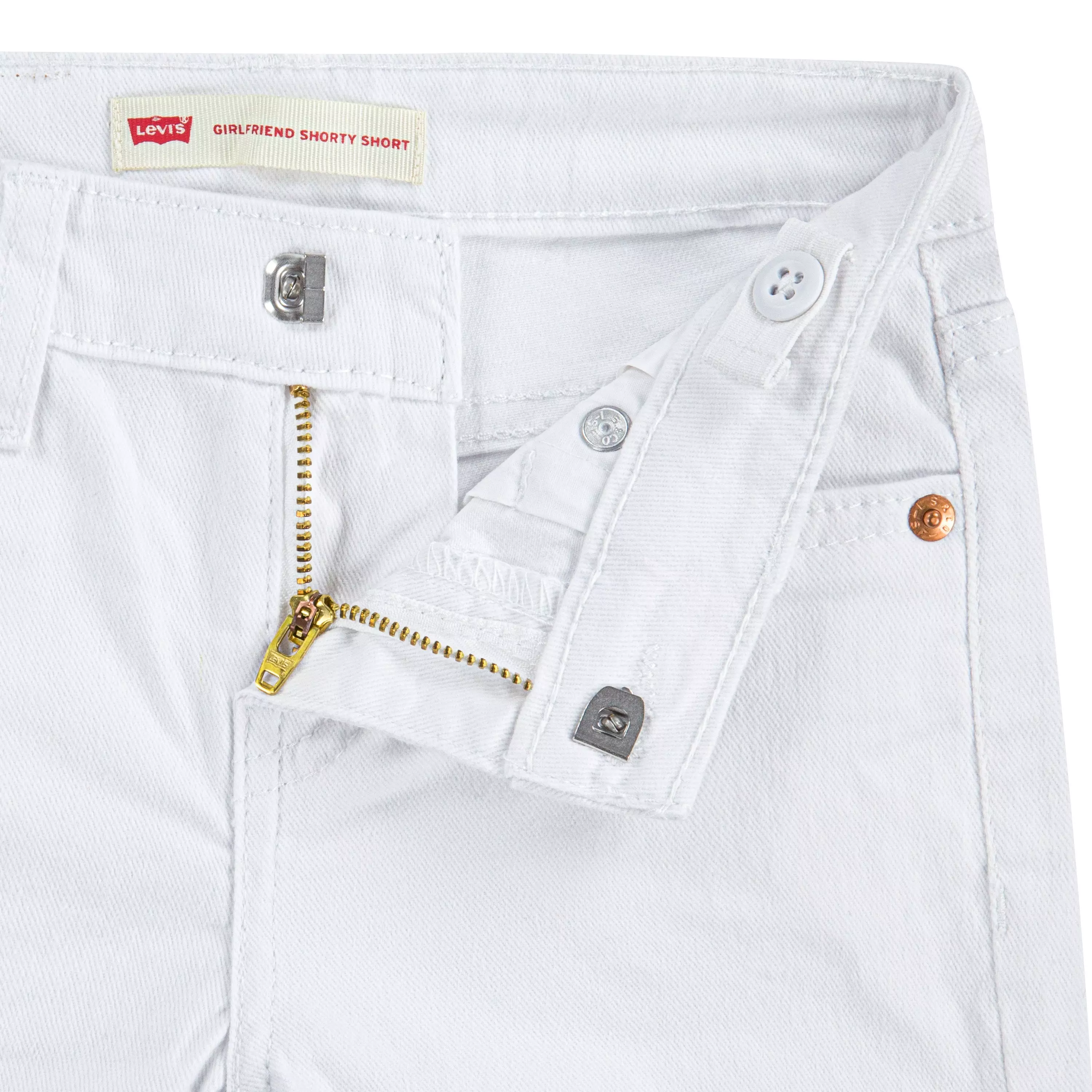 Levi's Little Girls' Girlfriend Fit Roll-Up White Wash Denim Shorty Shorts - WHITE