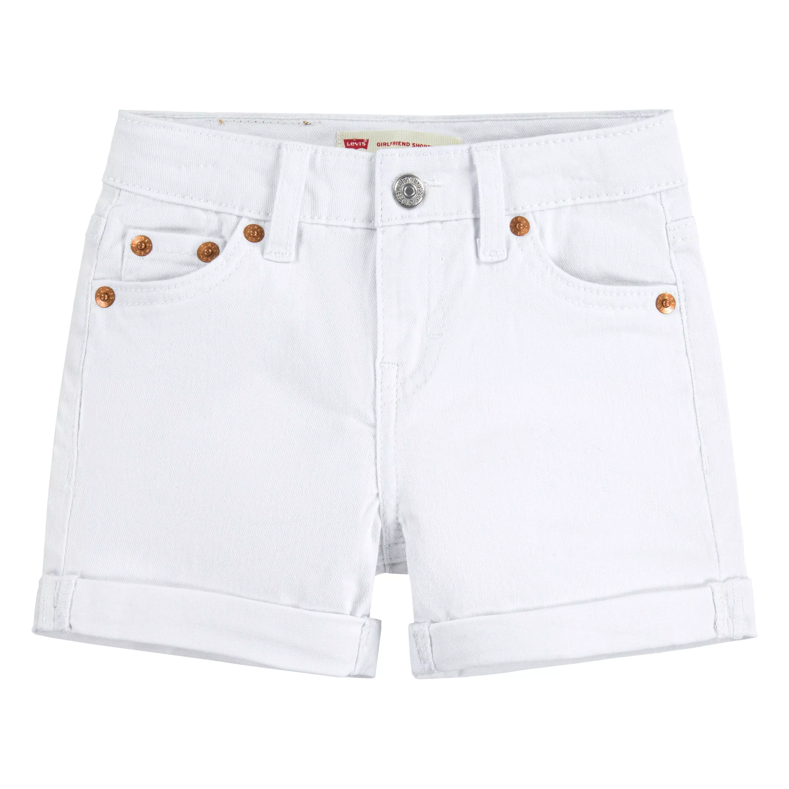 Levi's Little Girls' Girlfriend Fit Roll-Up White Wash Denim Shorty Shorts - WHITE