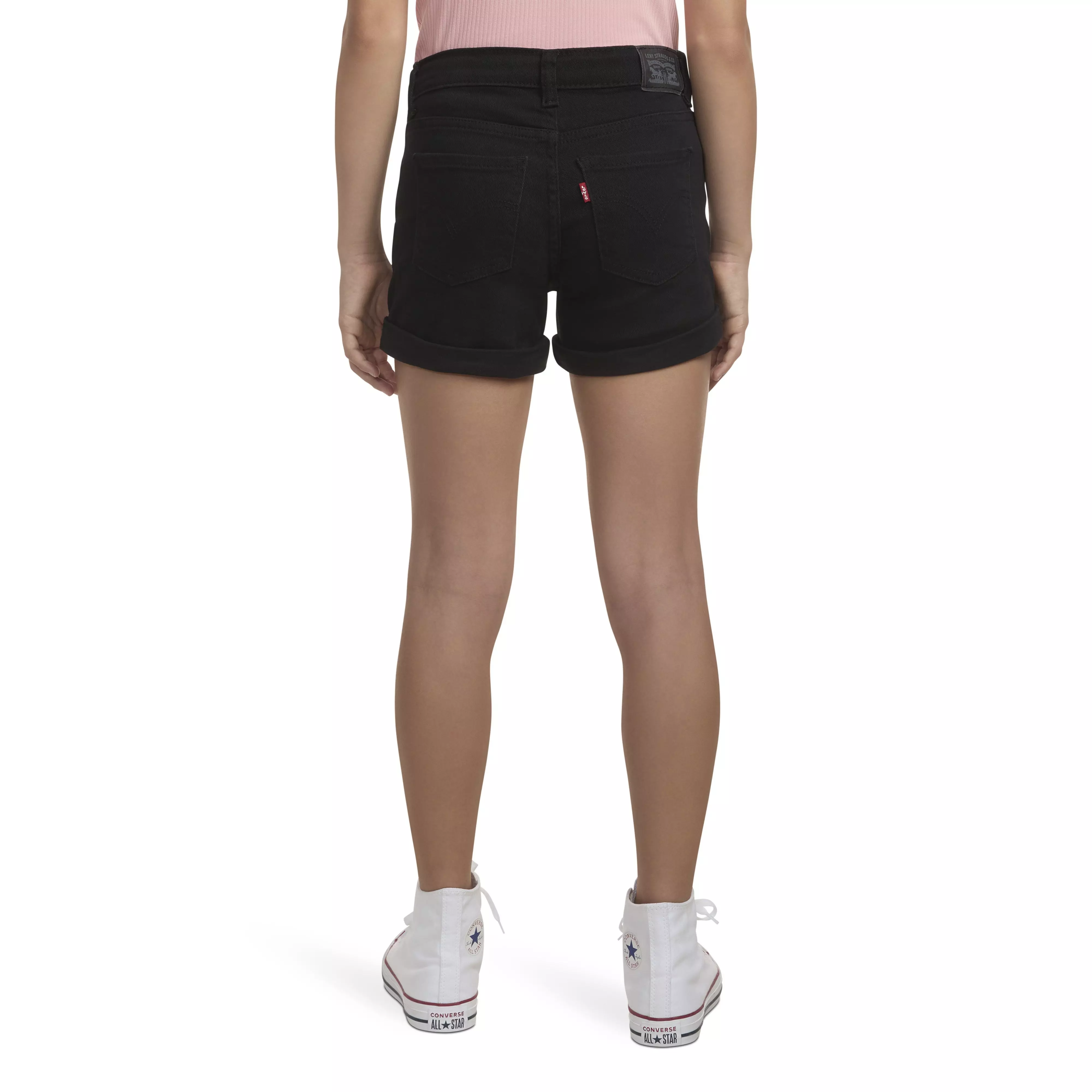 Levi's Big Girls' Girlfriend Fit Roll-Up Black Wash Denim Shorty Shorts - BLACK