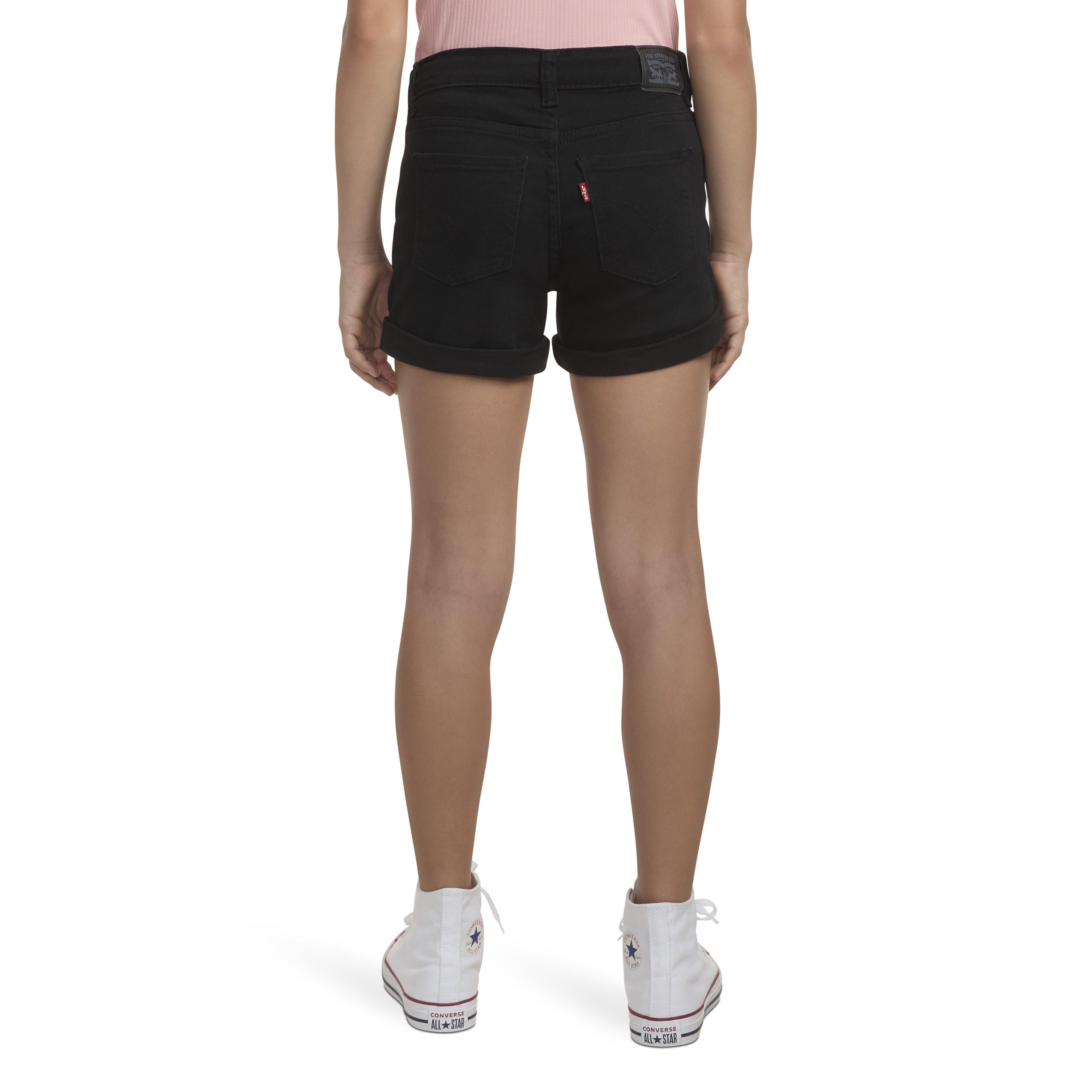 Levi's Girlfriend Fit Roll-Up Big Girls' Black Wash Denim Shorty Shorts