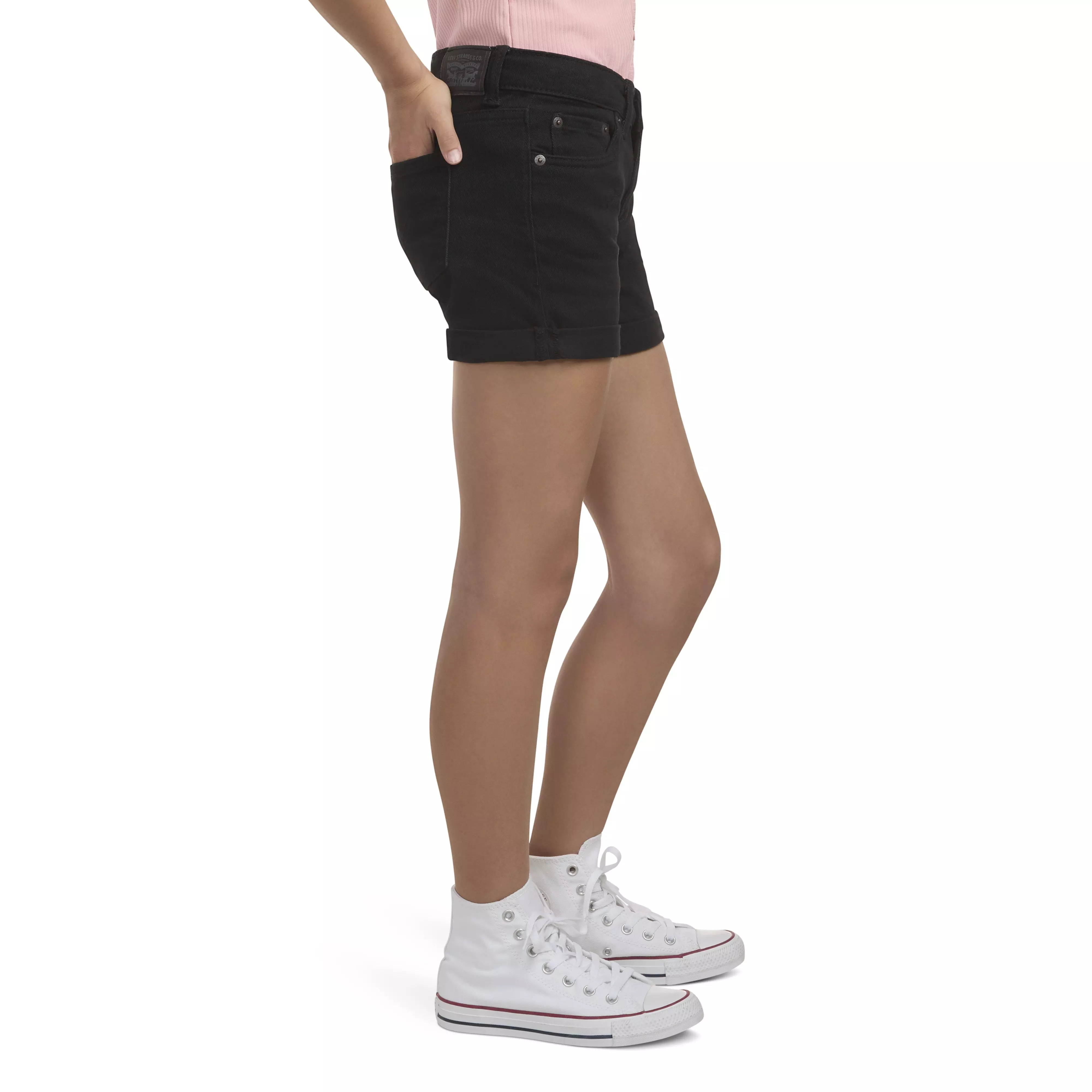 Levi's Big Girls' Girlfriend Fit Roll-Up Black Wash Denim Shorty Shorts - BLACK