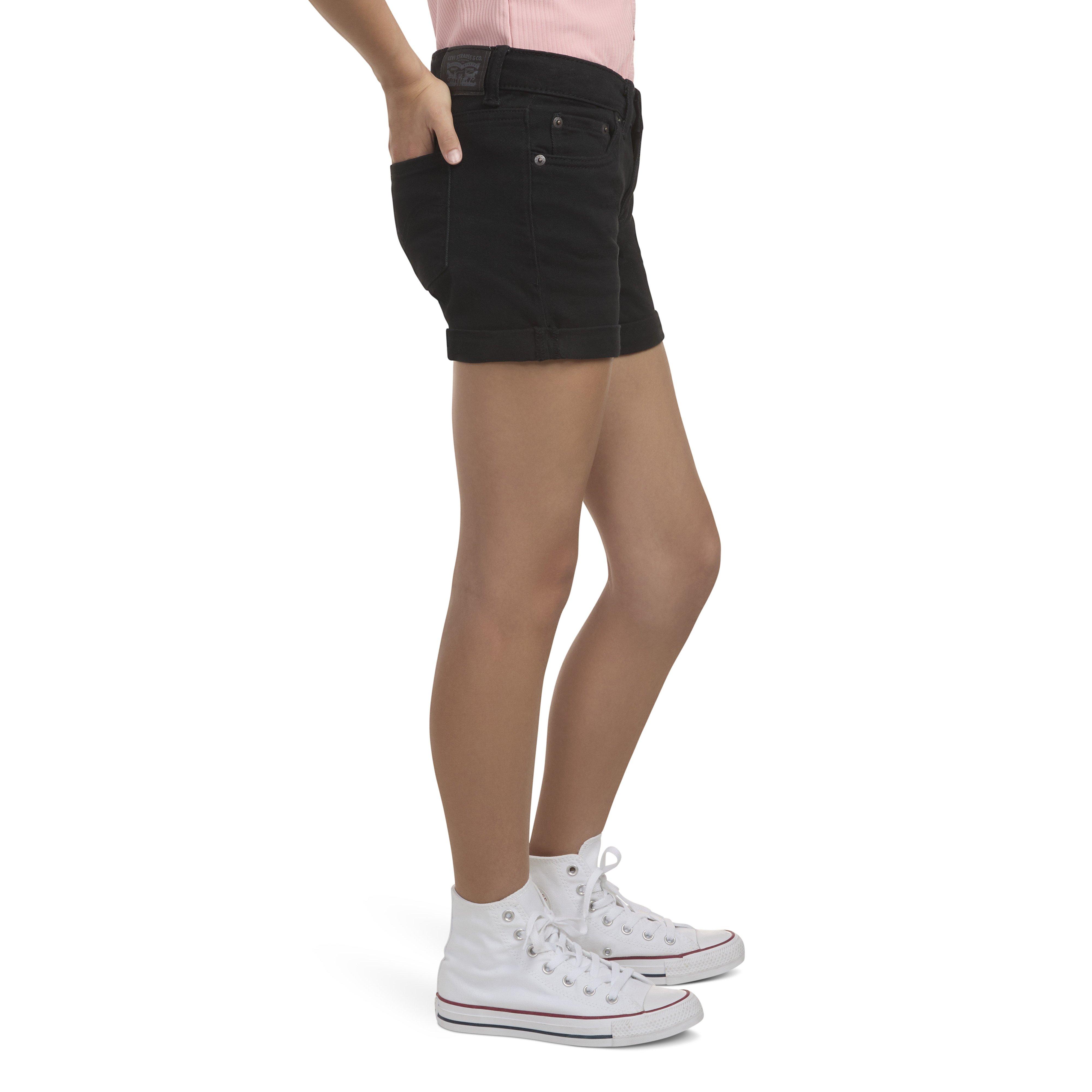 Levi's Girlfriend Fit Roll-Up Big Girls' Black Wash Denim Shorty Shorts