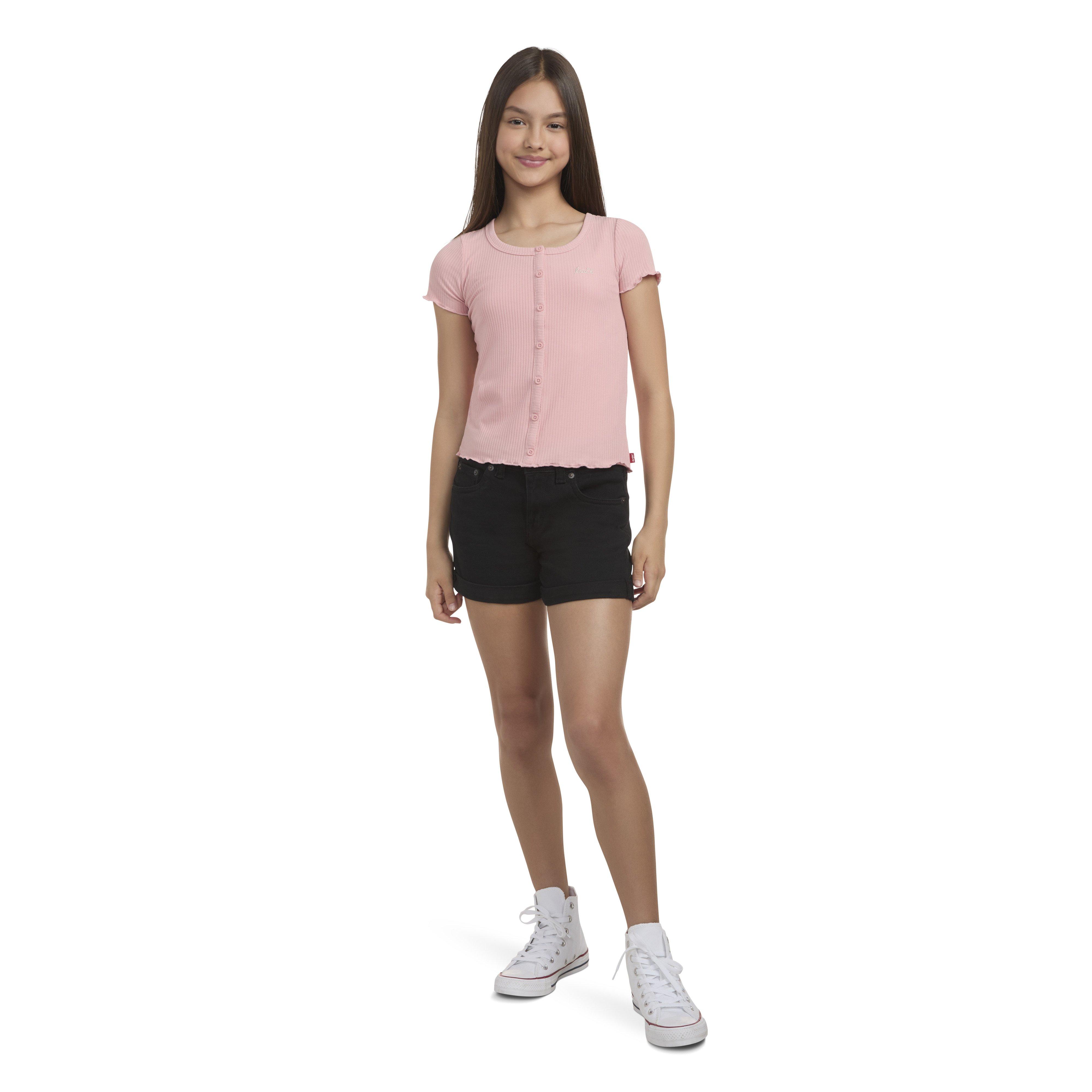 Levi's Girlfriend Fit Roll-Up Big Girls' Black Wash Denim Shorty Shorts