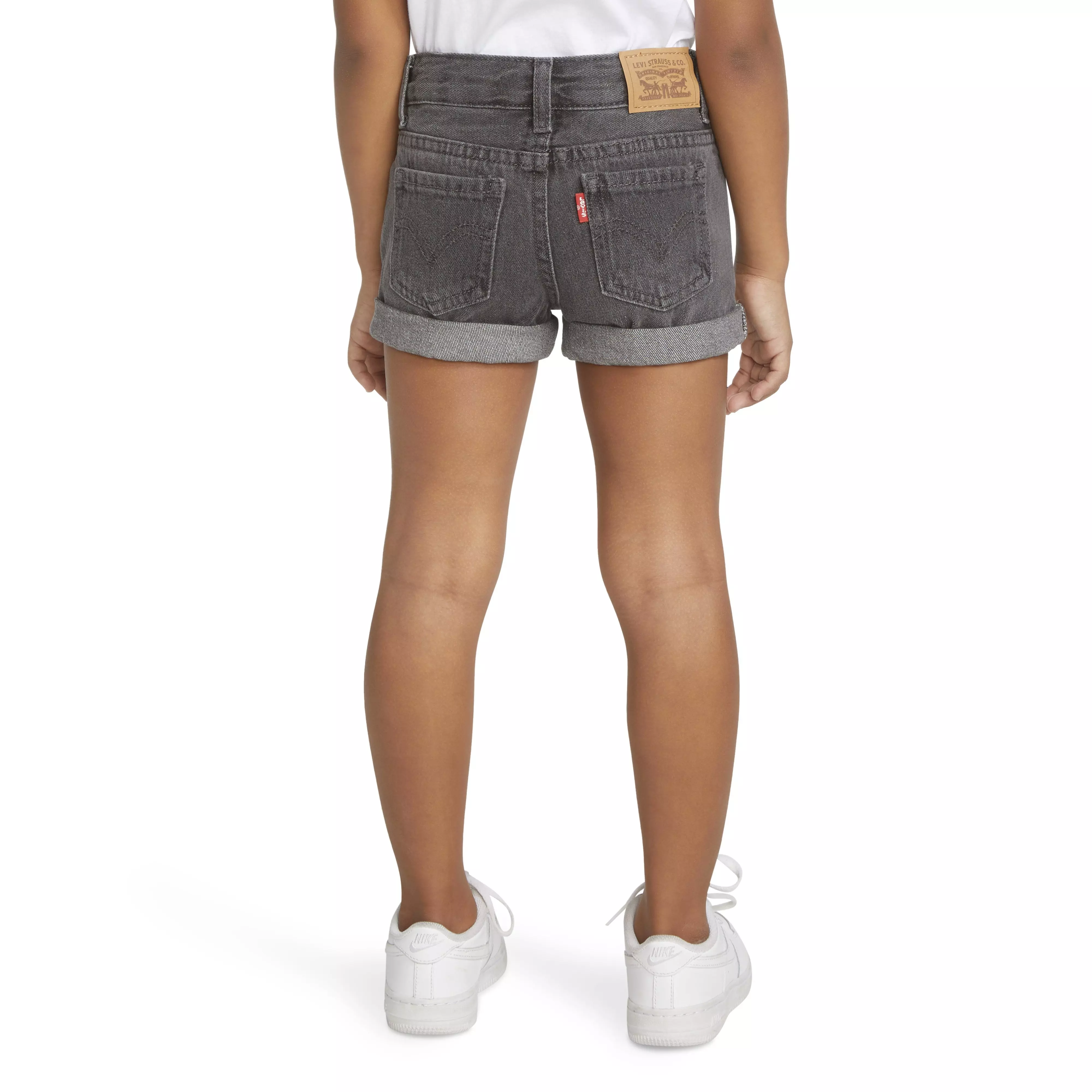 Levi's Toddler Girls' Girlfriend Fit Roll-Up Grey Wash Denim Shorty Shorts - GREY