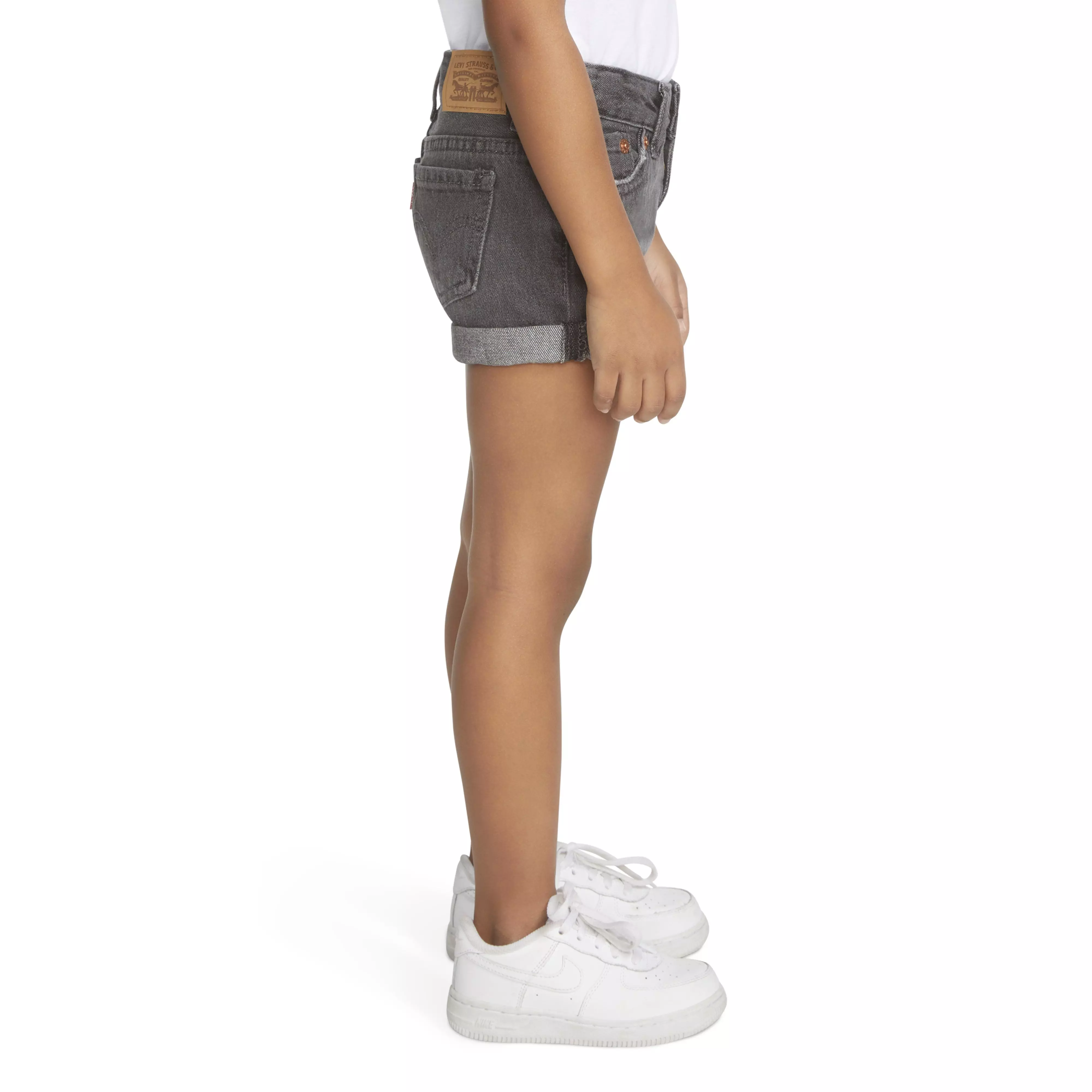 Levi's Toddler Girls' Girlfriend Fit Roll-Up Grey Wash Denim Shorty Shorts - GREY