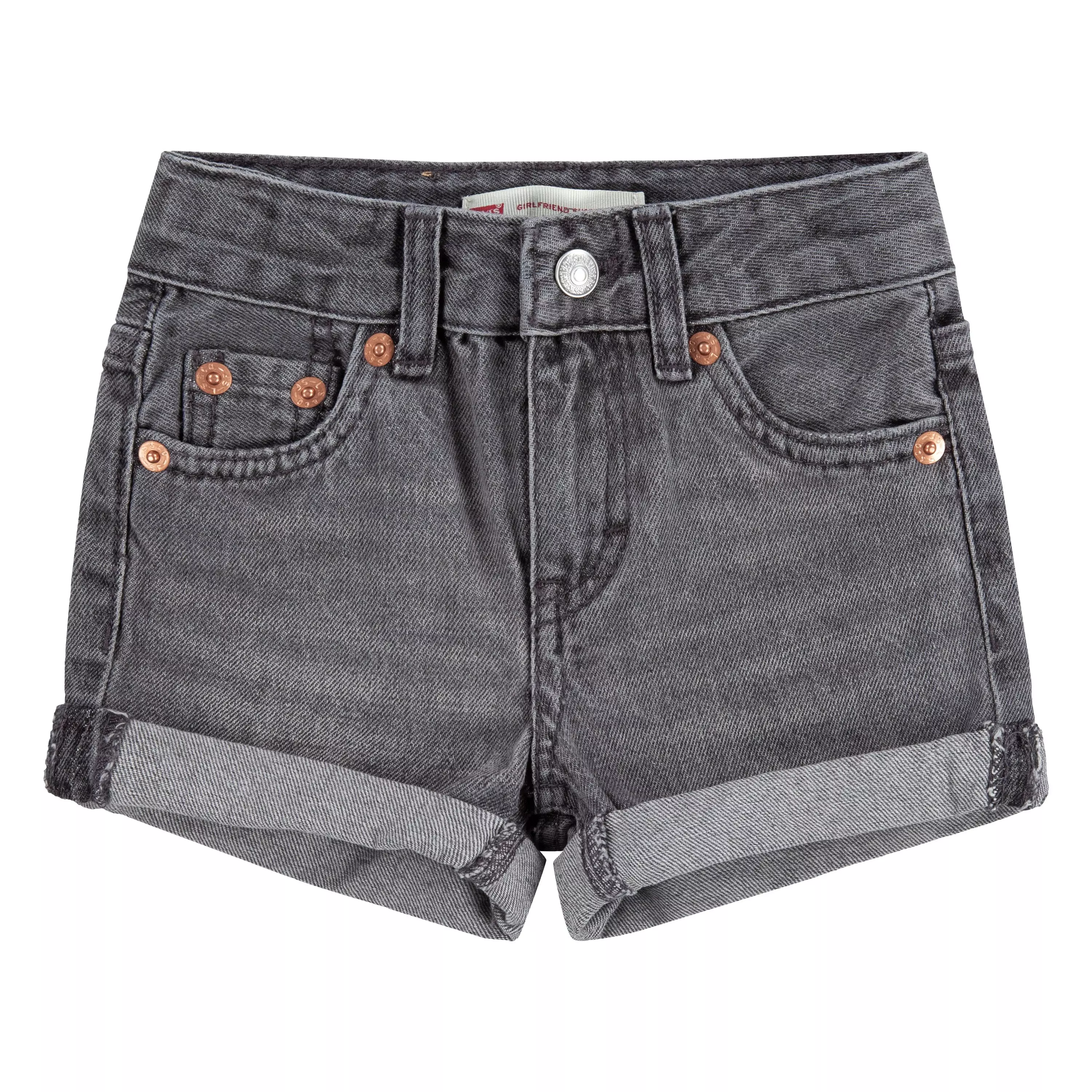 Levi's Toddler Girls' Girlfriend Fit Roll-Up Grey Wash Denim Shorty Shorts - GREY