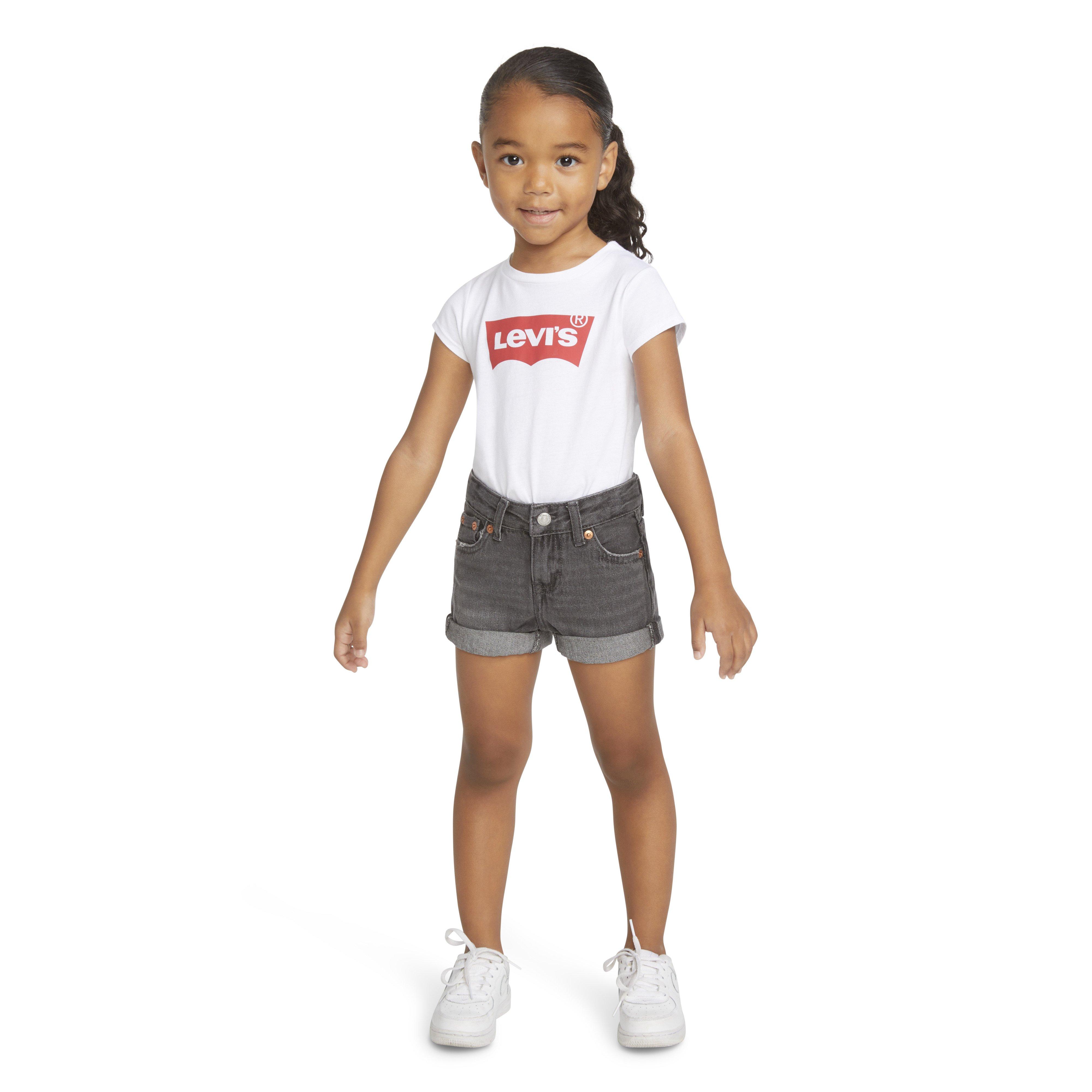 Levi's Toddler Girls' Girlfriend Fit Roll-Up Grey Wash Denim Shorty Shorts - GREY Thumbnail View 10