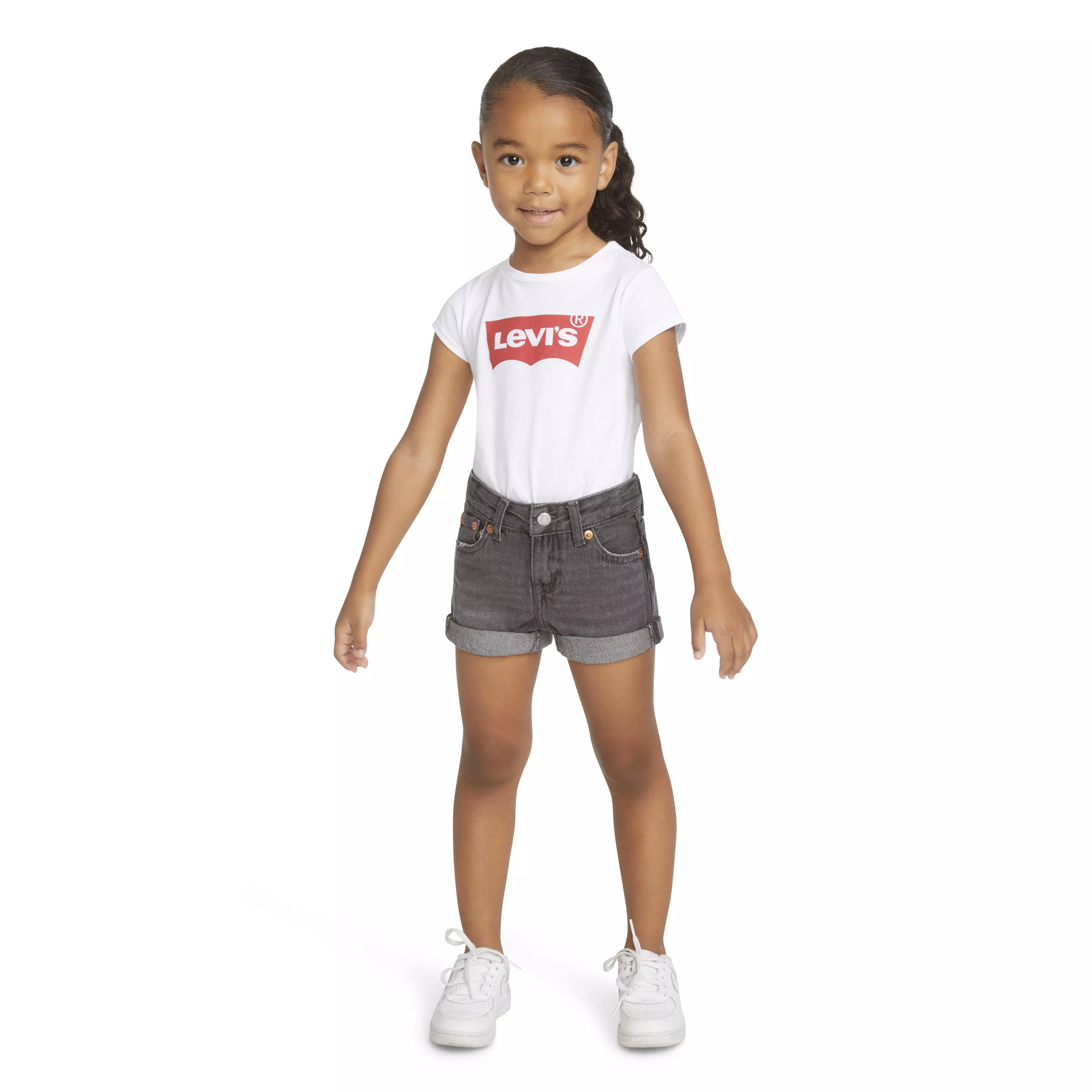 Levi's Toddler Girls' Girlfriend Fit Roll-Up Grey Wash Denim Shorty Shorts - GREY
