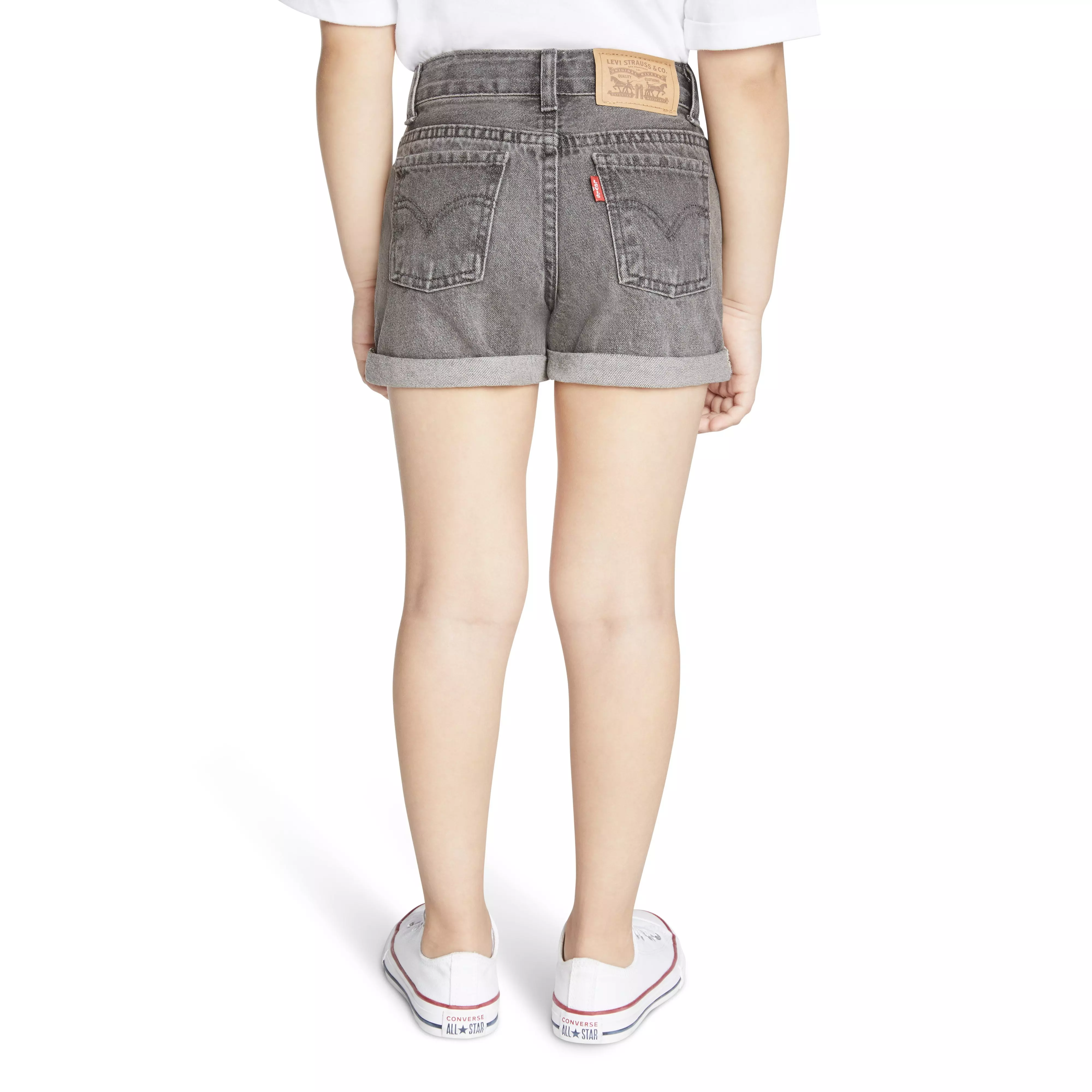 Levi's Little Girls' Girlfriend Fit Roll-Up Grey Wash Denim Shorty Shorts - GREY
