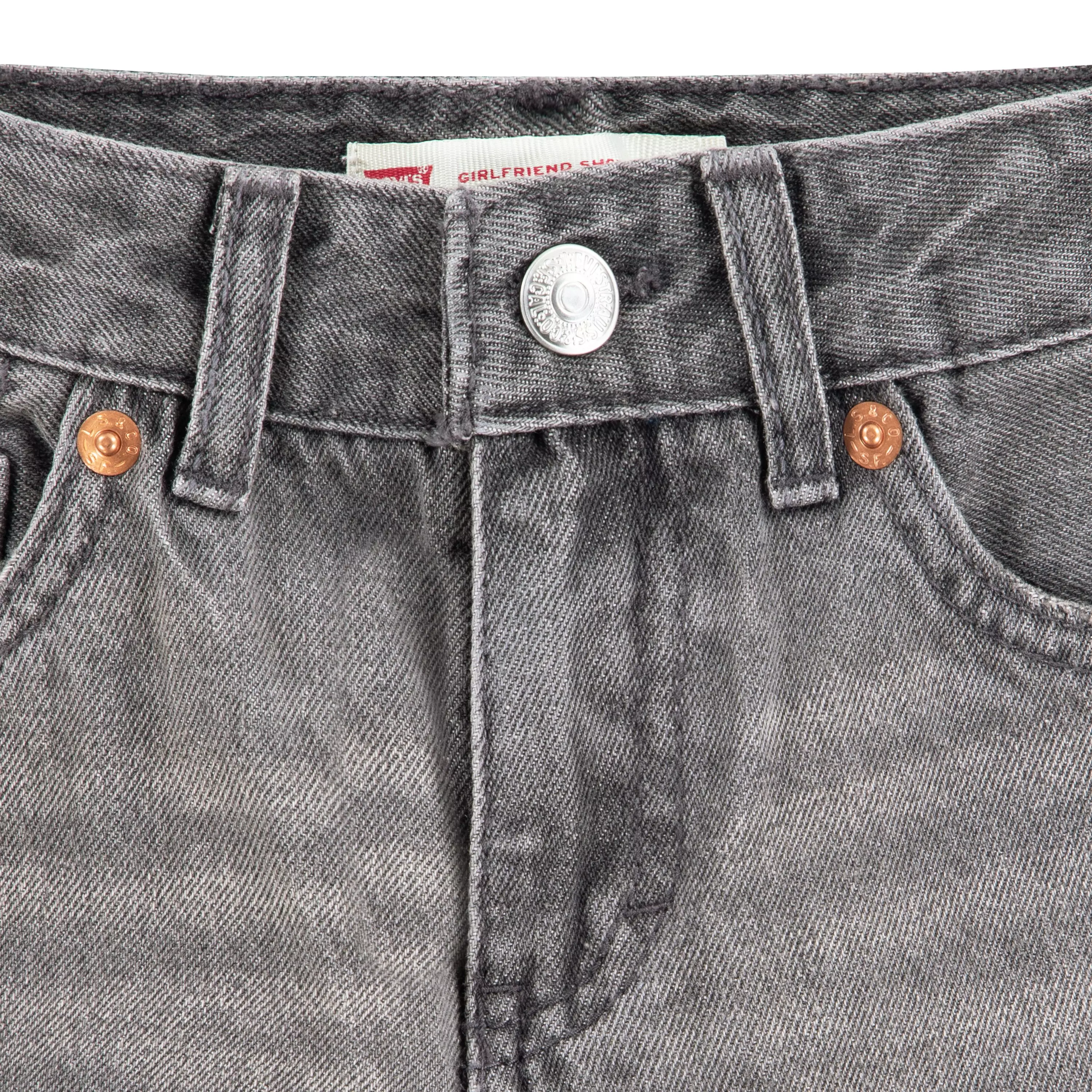 Levi's Little Girls' Girlfriend Fit Roll-Up Grey Wash Denim Shorty Shorts - GREY