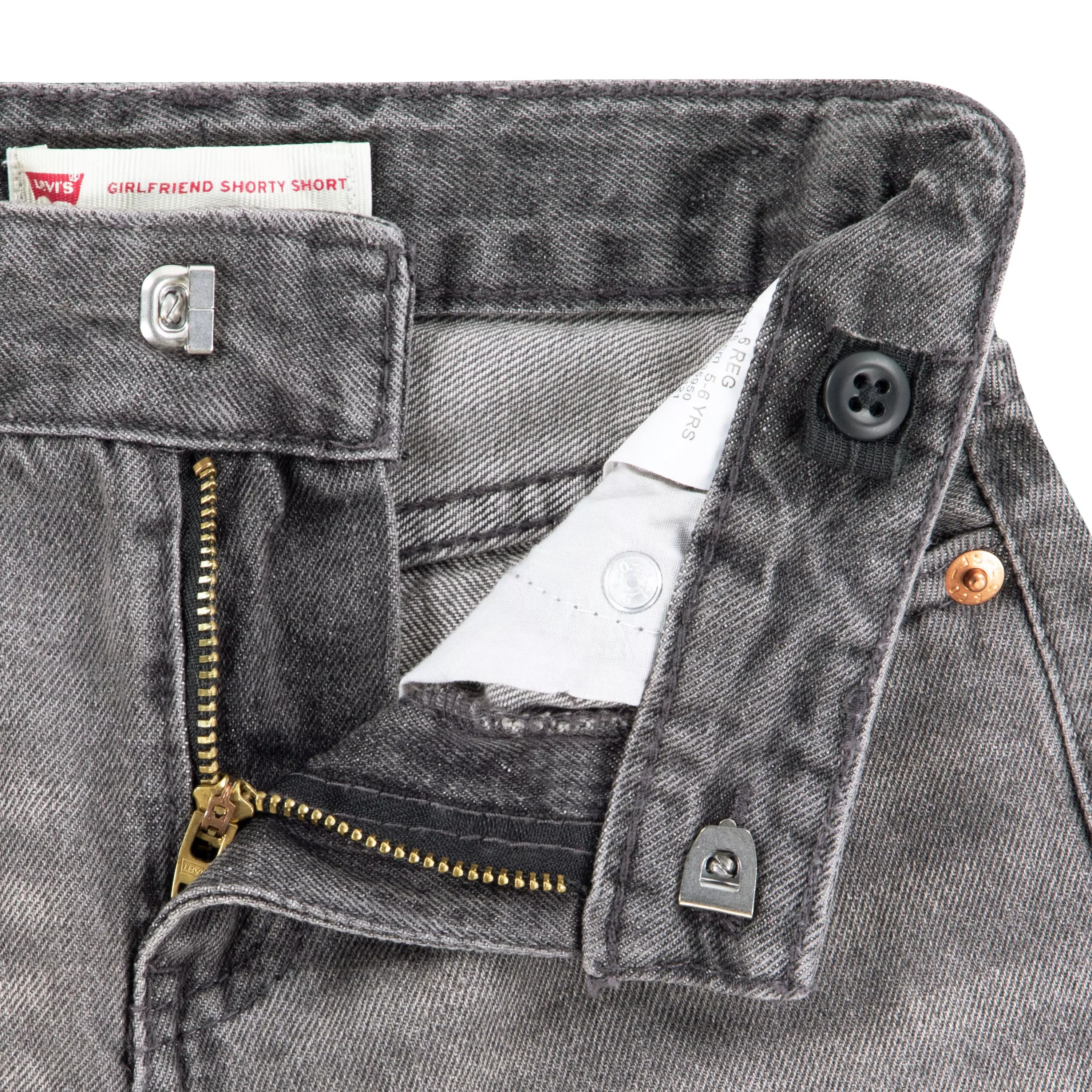 Levi's Little Girls' Girlfriend Fit Roll-Up Grey Wash Denim Shorty Shorts - GREY