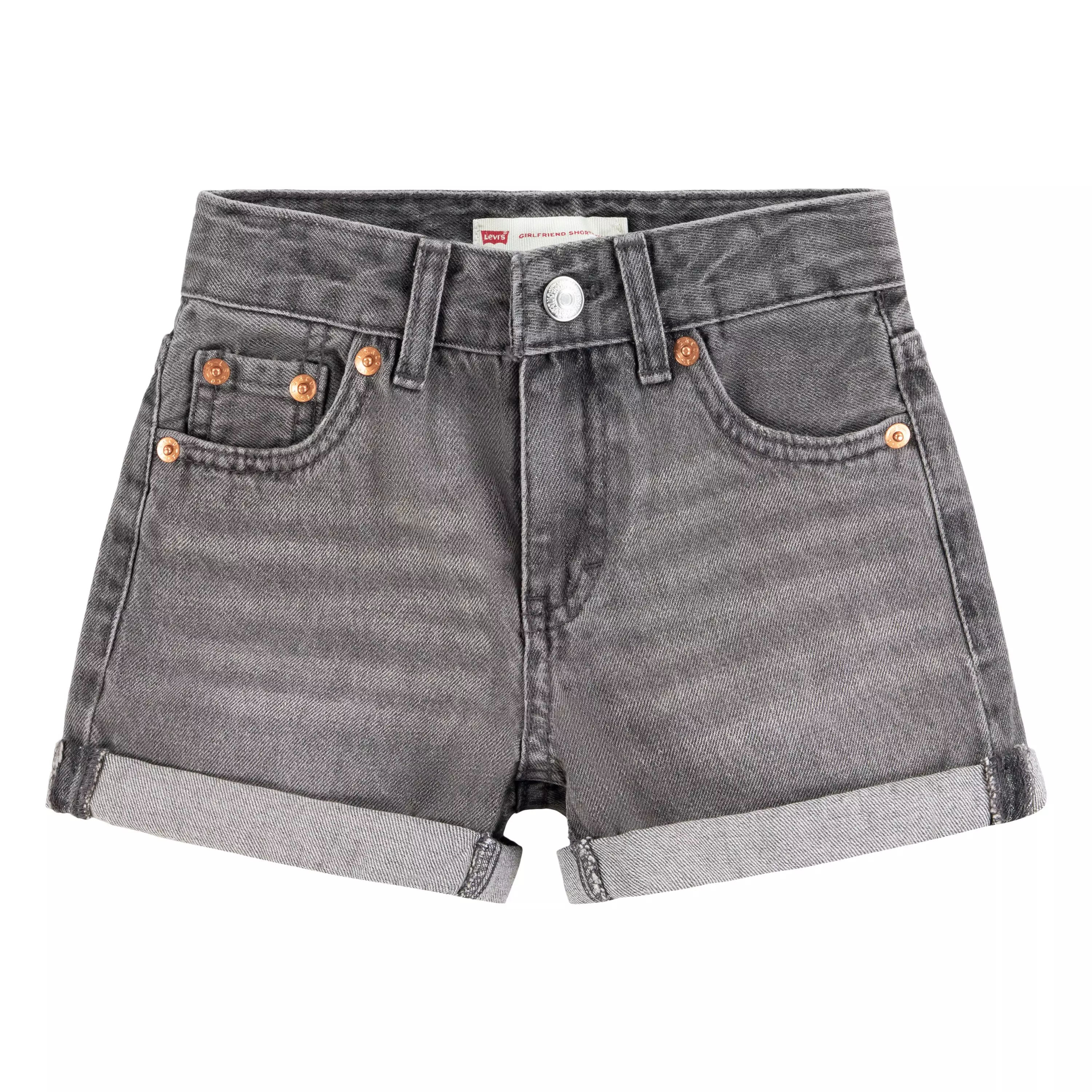 Levi's Little Girls' Girlfriend Fit Roll-Up Grey Wash Denim Shorty Shorts - GREY