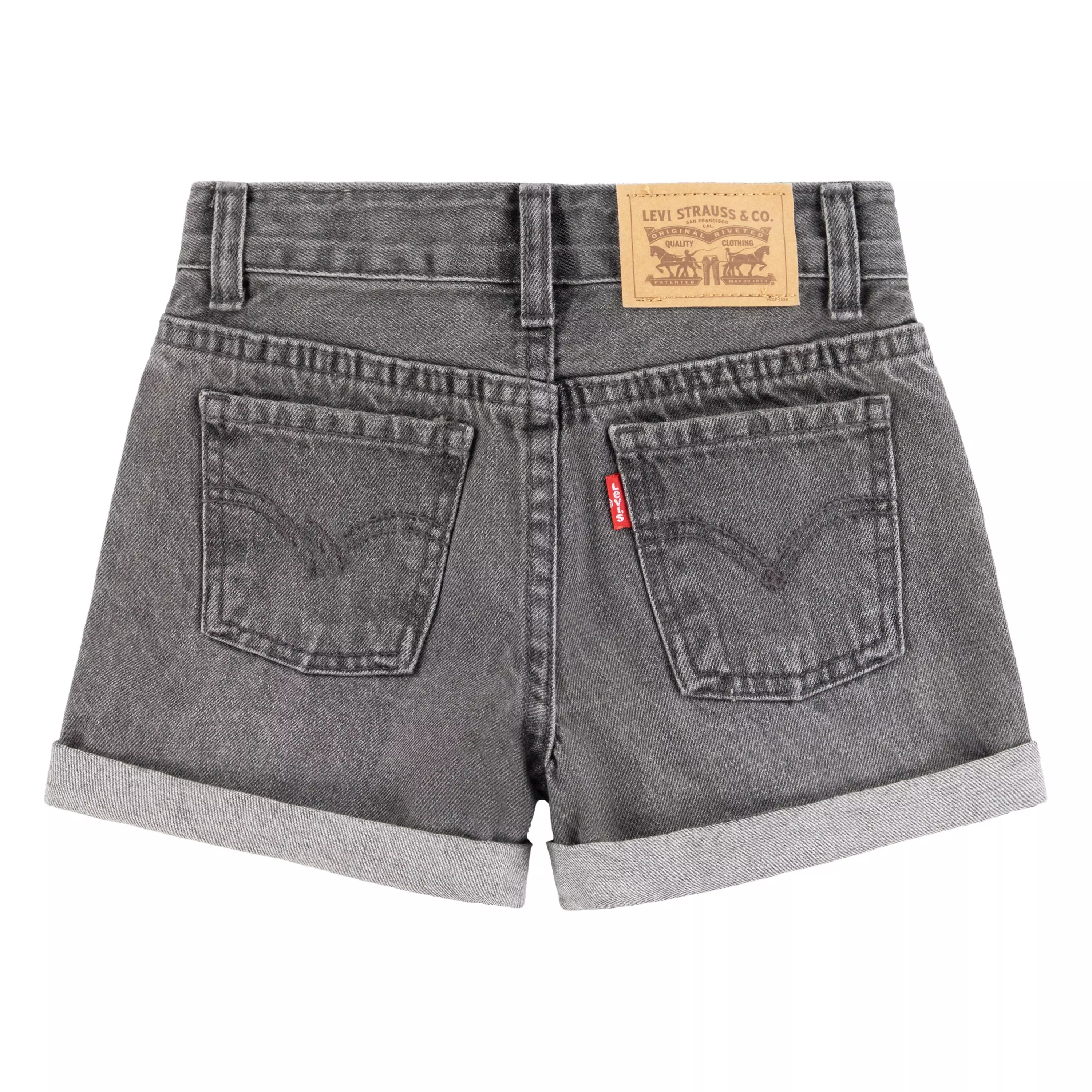 Levi's Little Girls' Girlfriend Fit Roll-Up Grey Wash Denim Shorty Shorts - GREY