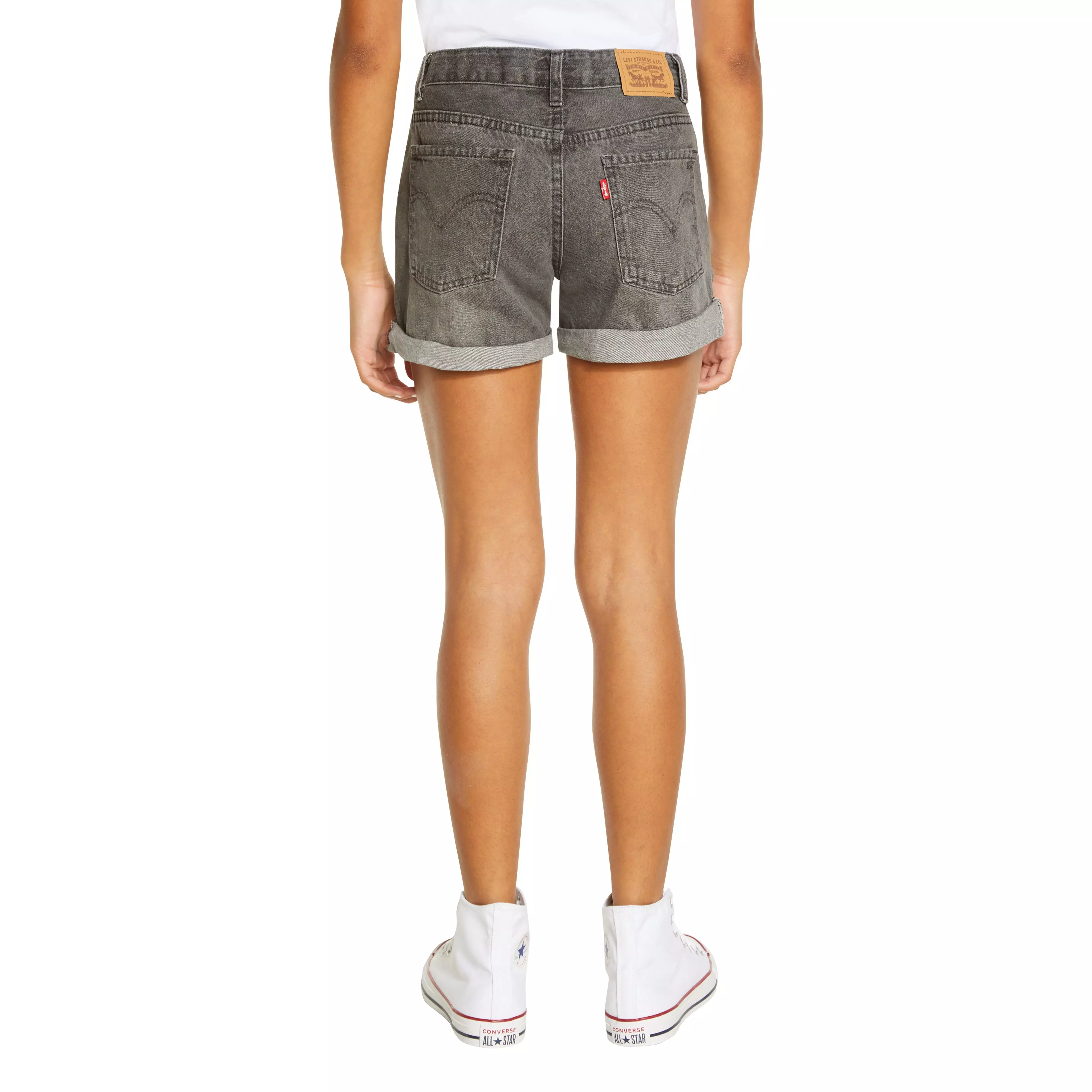 Levi's Big Girls' Girlfriend Fit Roll-Up Grey Wash Denim Shorty Shorts - GREY