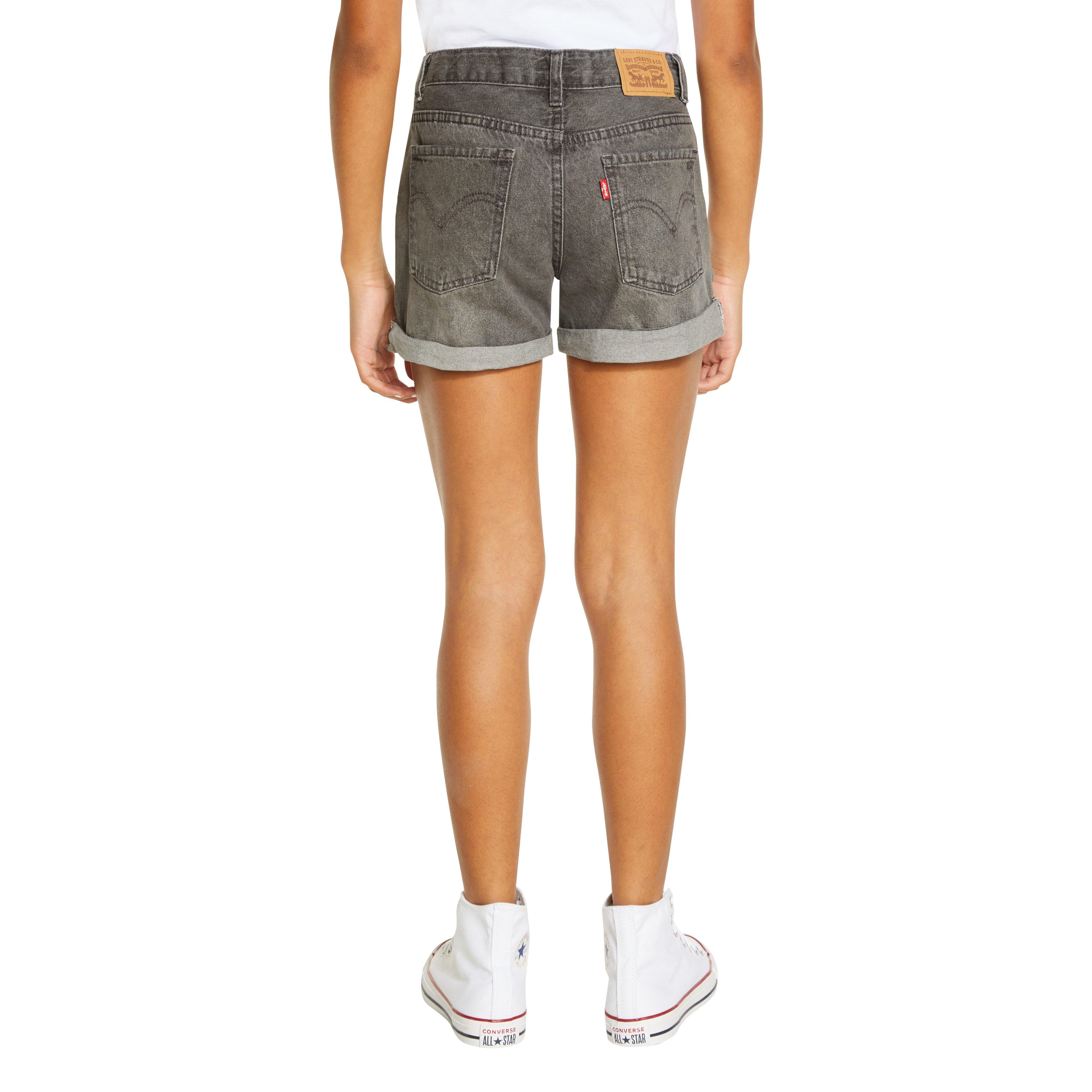 Levi's Girlfriend Fit Roll-Up Big Girls' Grey Wash Denim Shorty Shorts