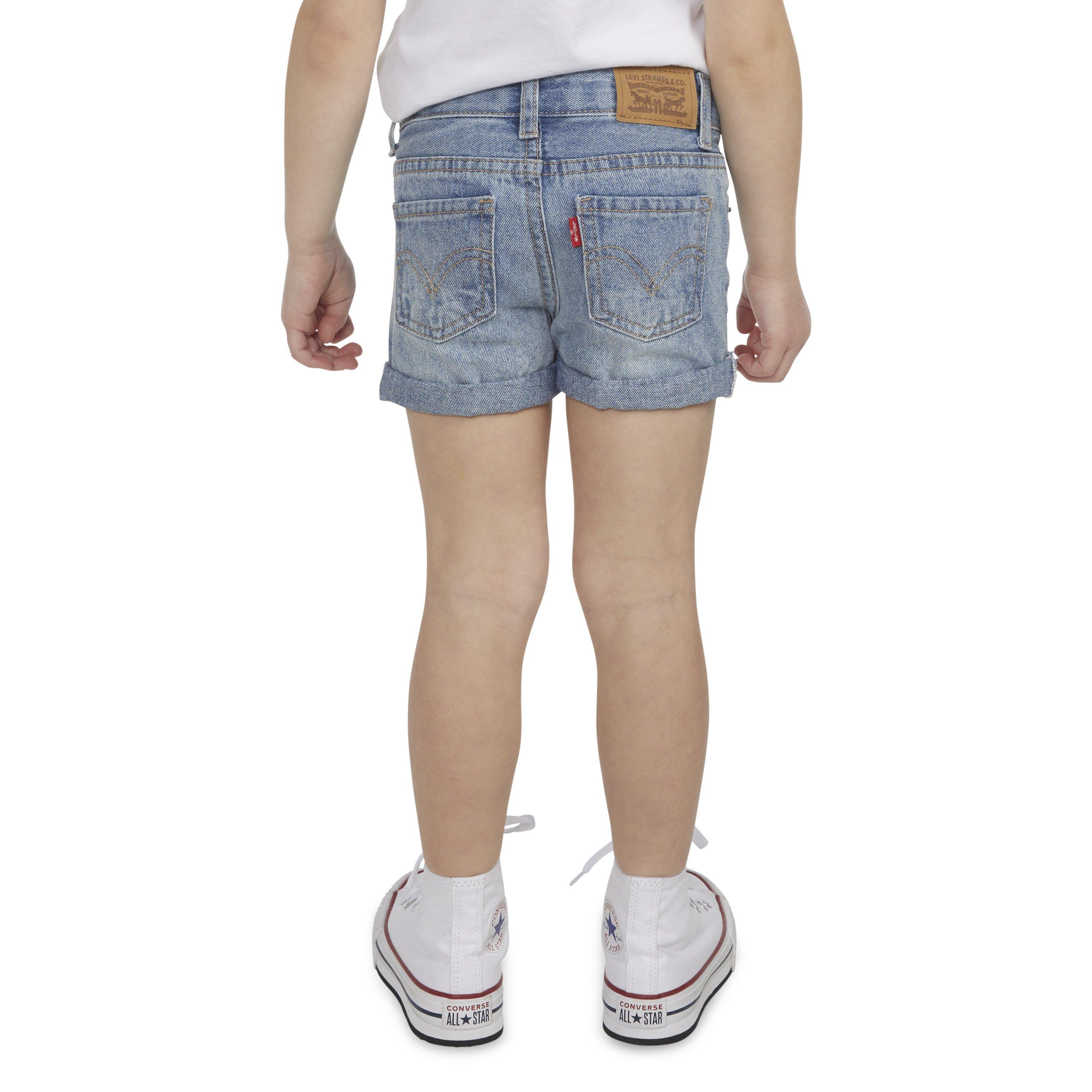 Levi's Girlfriend Fit Roll-Up Toddler Girls' Light Blue Wash Denim Shorty Shorts