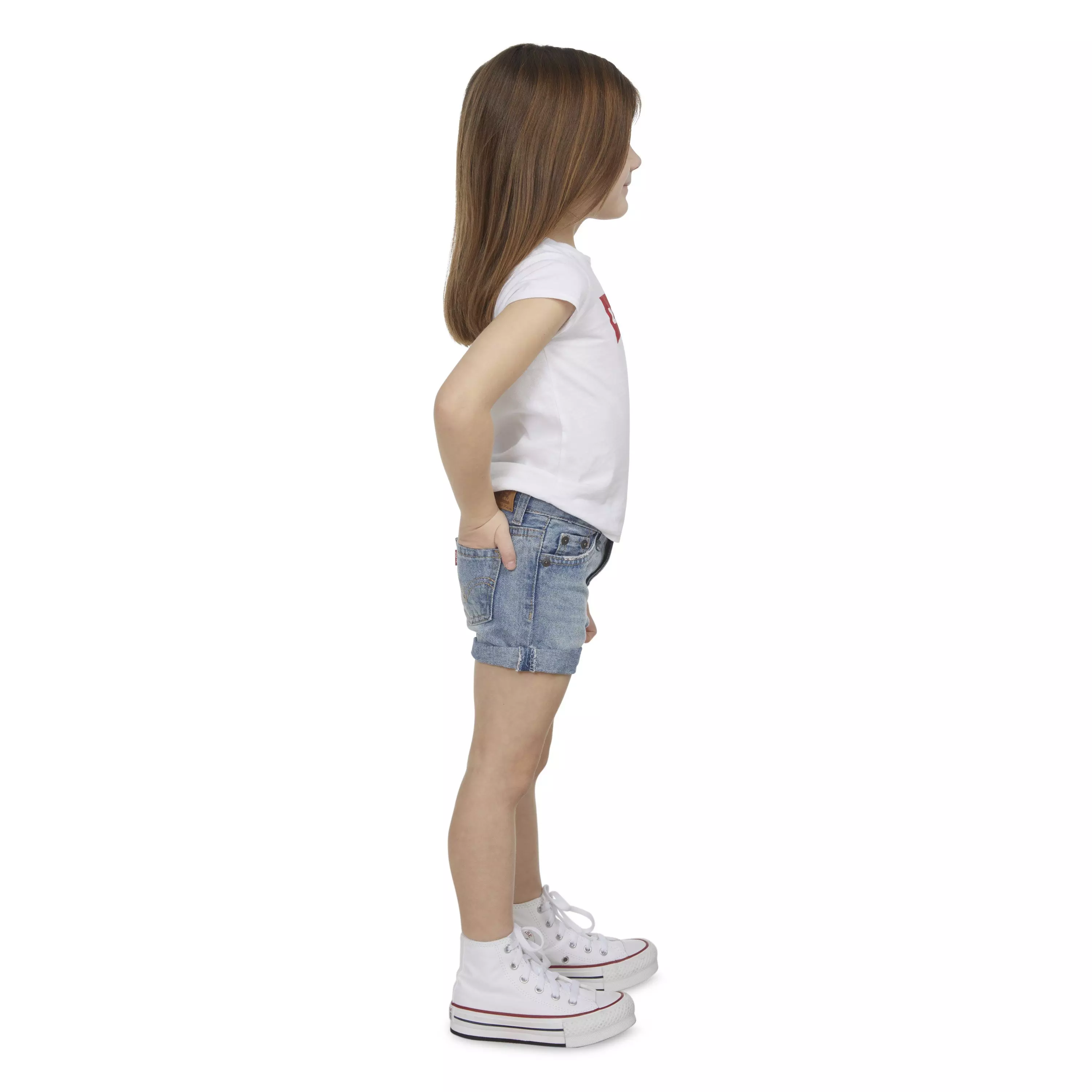 Levi's Toddler Girls' Girlfriend Fit Roll-Up Light Blue Wash Denim Shorty Shorts - AS SHOWN