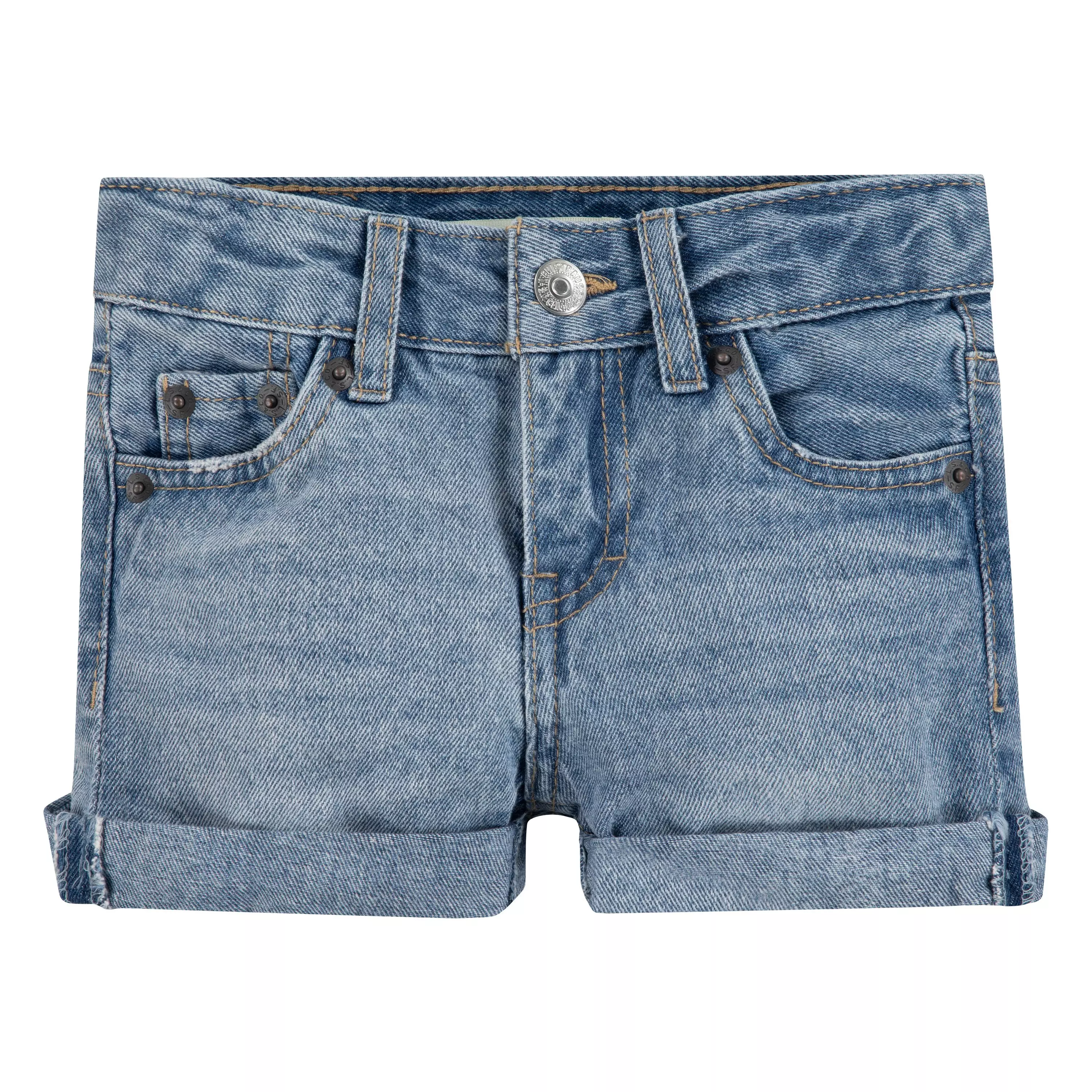 Levi's Toddler Girls' Girlfriend Fit Roll-Up Light Blue Wash Denim Shorty Shorts - AS SHOWN