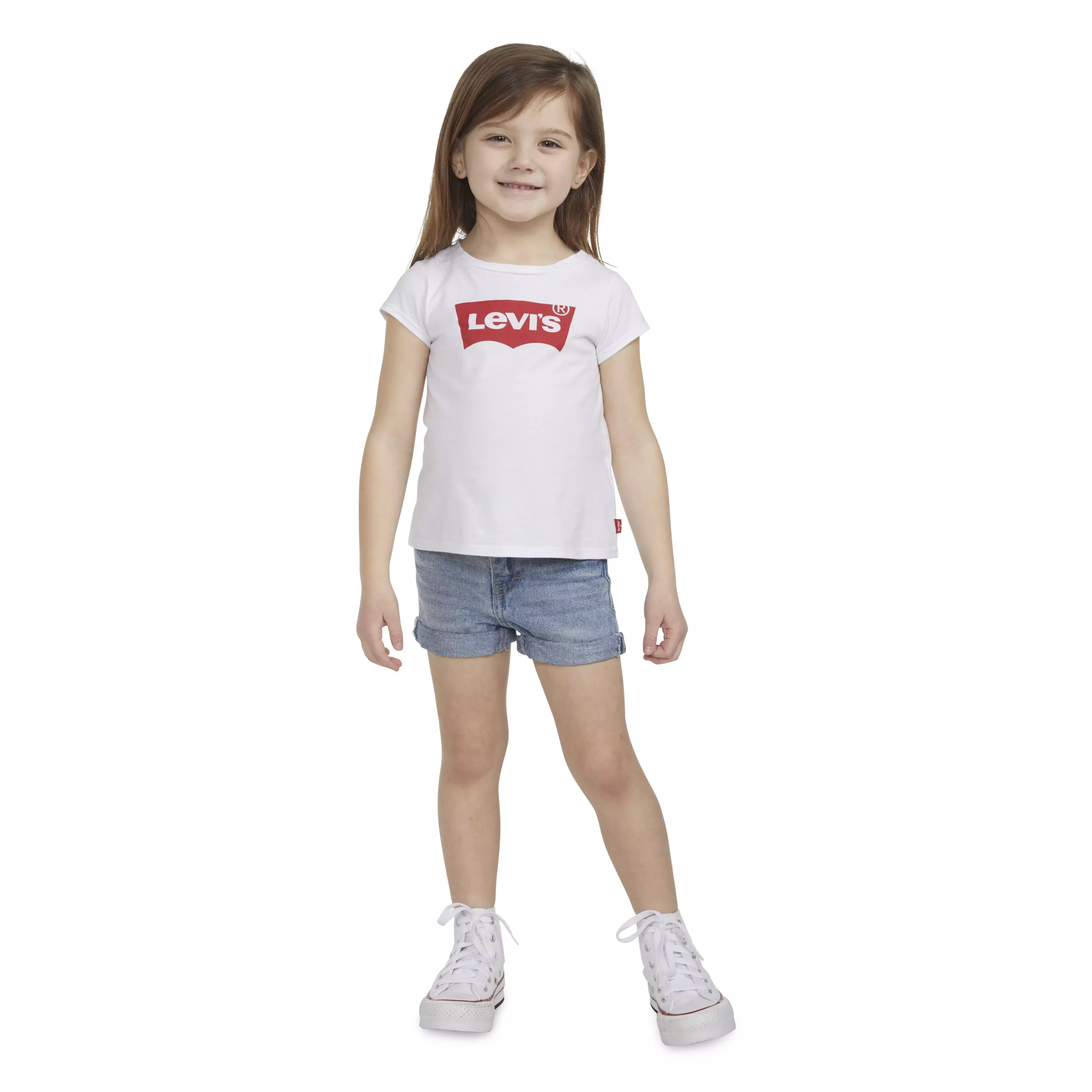 Levi's Toddler Girls' Girlfriend Fit Roll-Up Light Blue Wash Denim Shorty Shorts - AS SHOWN