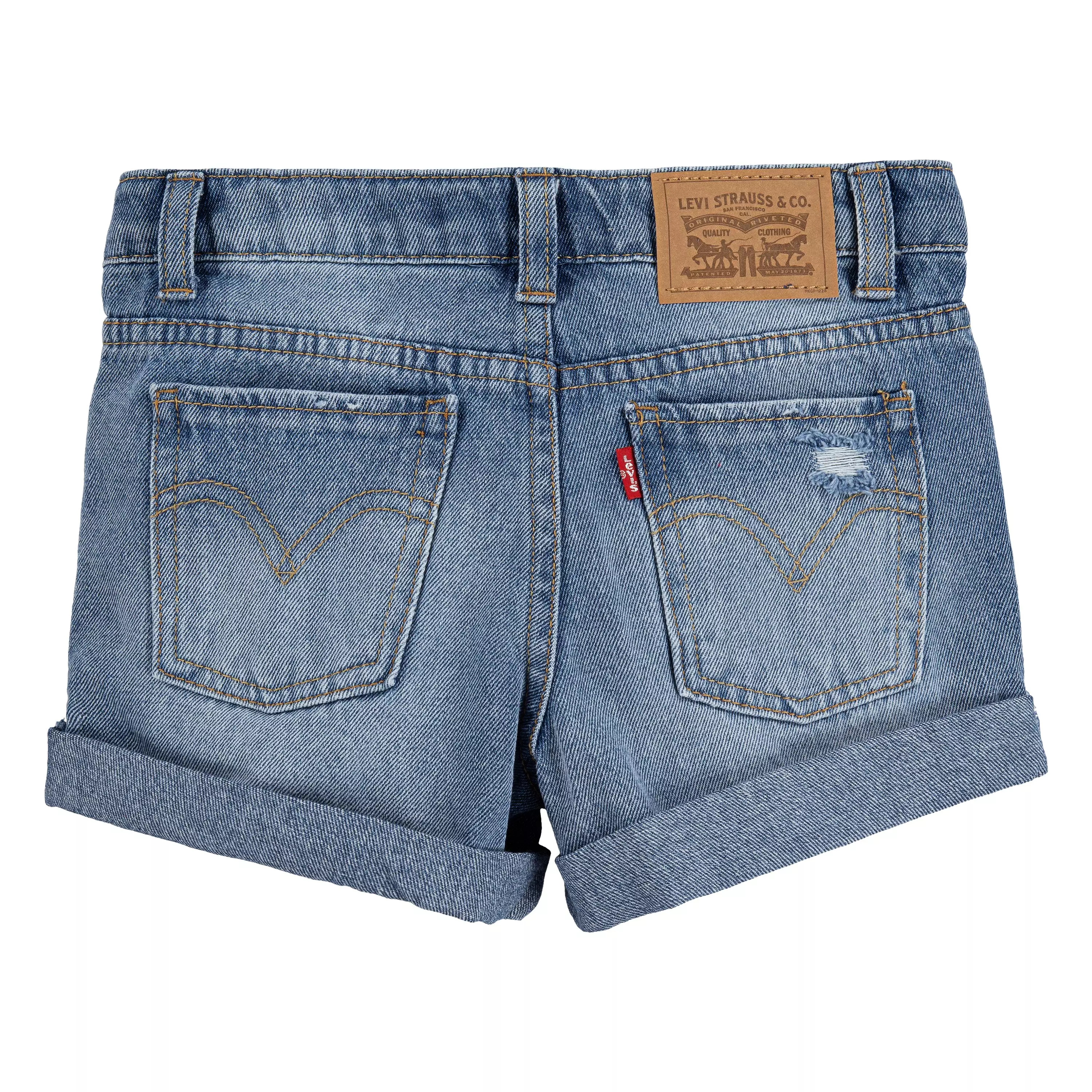 Levi's Little Girls' Girlfriend Fit Roll-Up Light Blue Wash Denim Shorty Shorts - LT BLUE DENIM