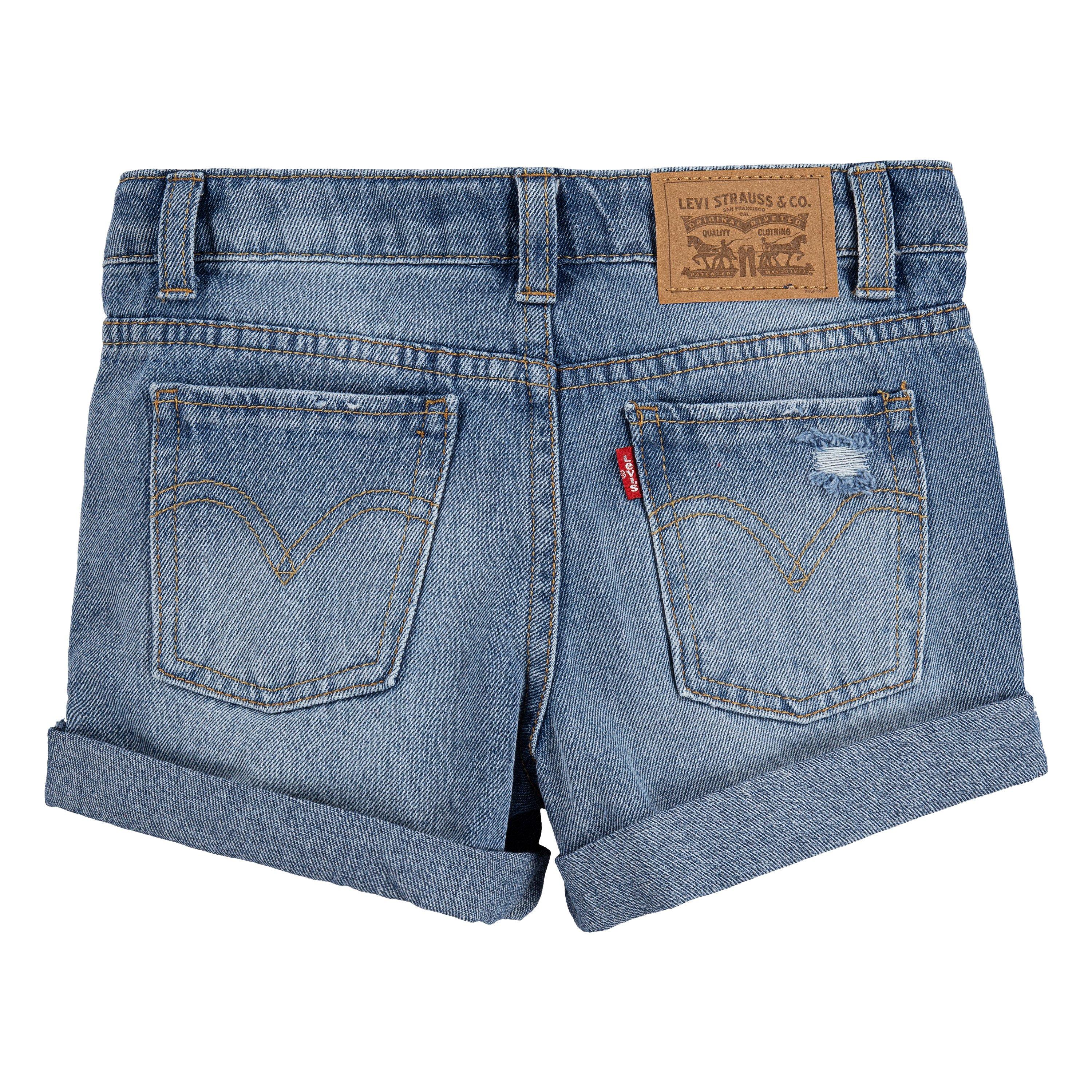 Levi's Girlfriend Fit Roll-Up Little Girls' Light Blue Wash Denim Shorty Shorts
