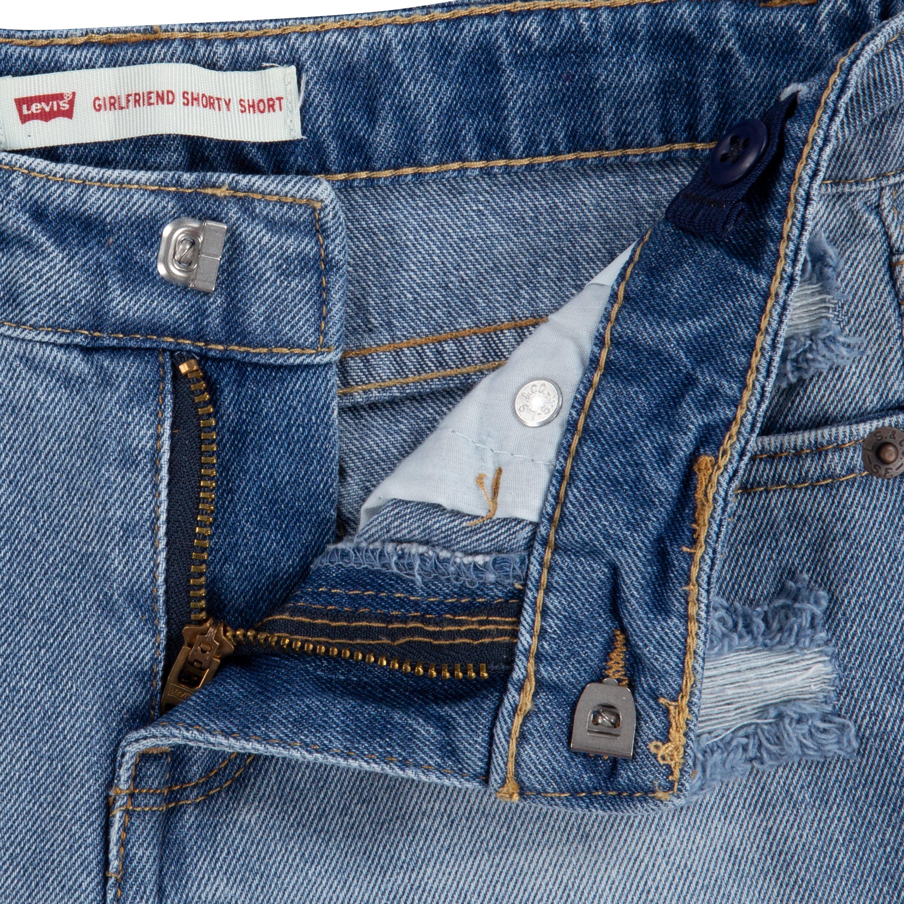 Levi's Little Girls' Girlfriend Fit Roll-Up Light Blue Wash Denim Shorty Shorts - LT BLUE DENIM Thumbnail View 3