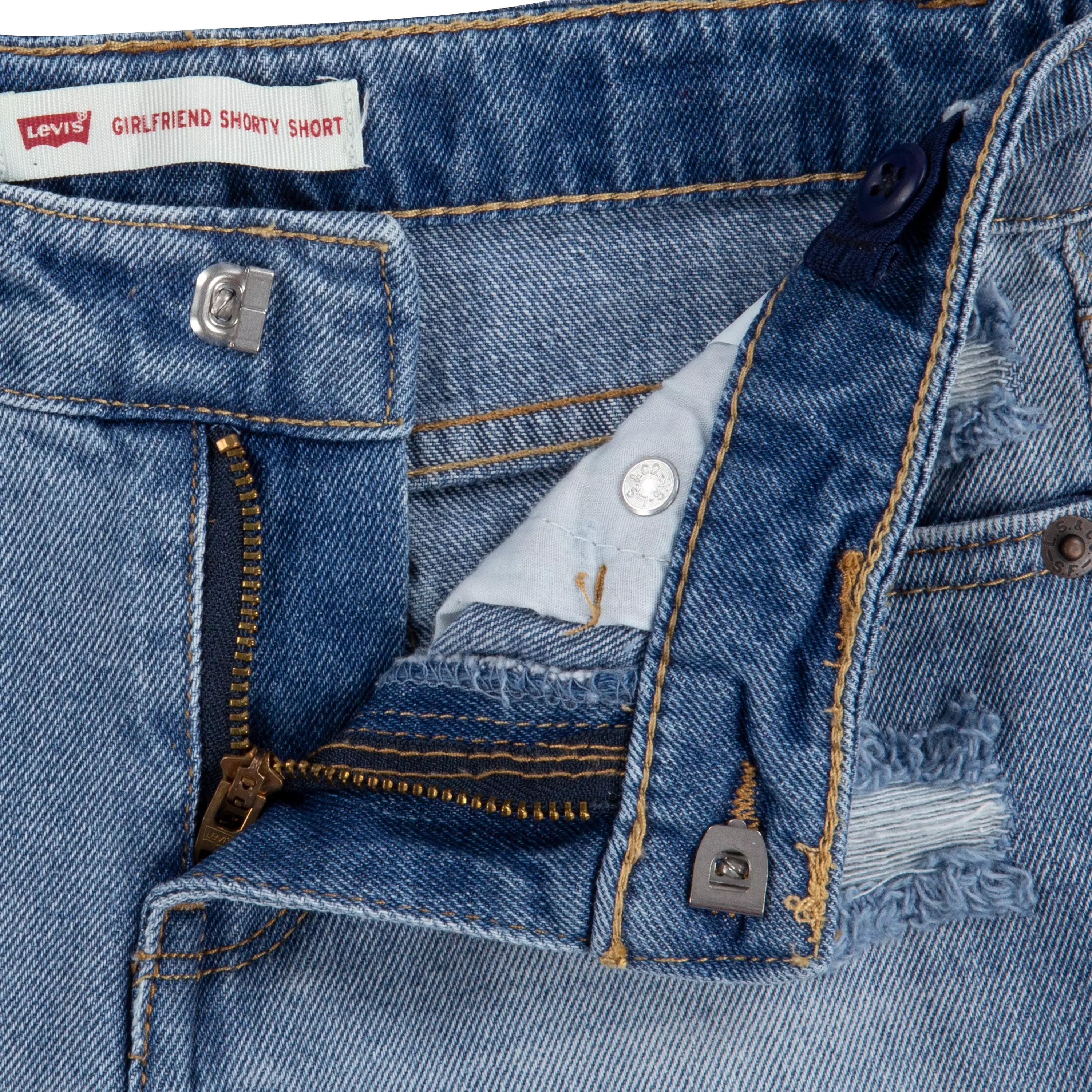 Levi's Little Girls' Girlfriend Fit Roll-Up Light Blue Wash Denim Shorty Shorts - LT BLUE DENIM