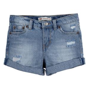 Levi's Little Girls' Girlfriend Fit Roll-Up Light Blue Wash Denim Shorty Shorts
