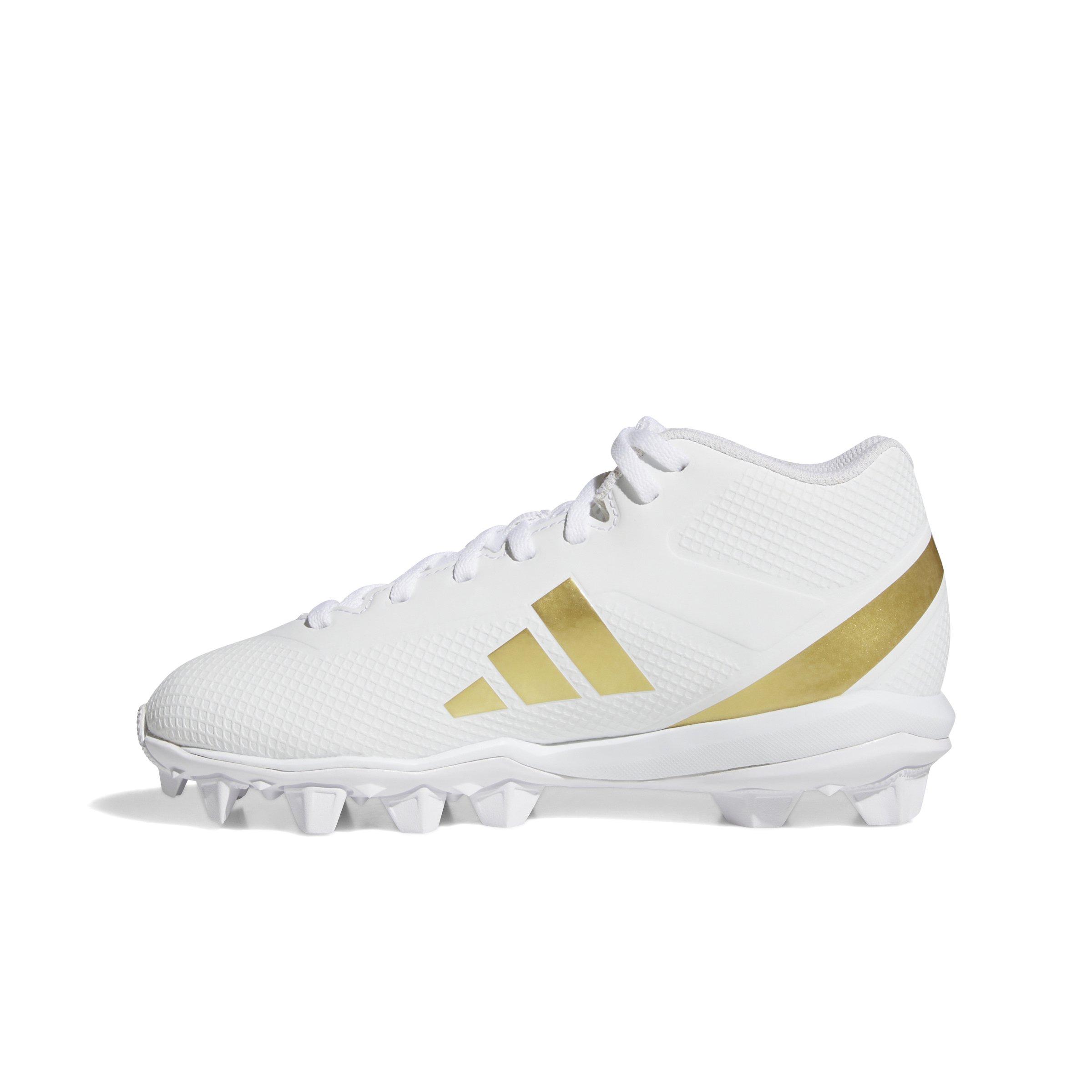 adidas Adizero Impact.2 Molded Rubber "Cloud White/Gold Metallic" Grade School Kids' Football Cleat - WHITE/GOLD Thumbnail View 2