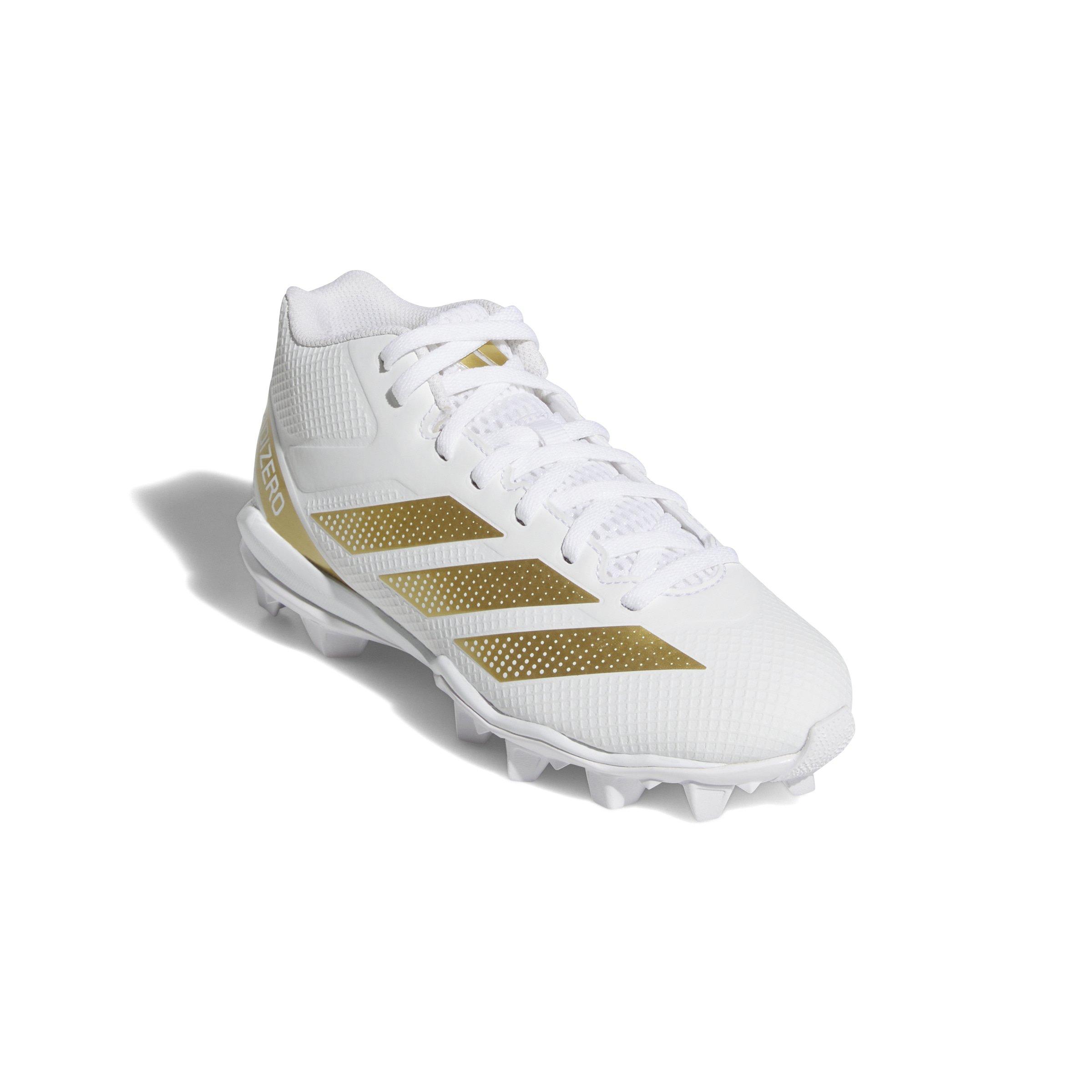adidas Adizero Impact.2 Molded Rubber "Cloud White/Gold Metallic" Grade School Kids' Football Cleat - WHITE/GOLD Thumbnail View 3