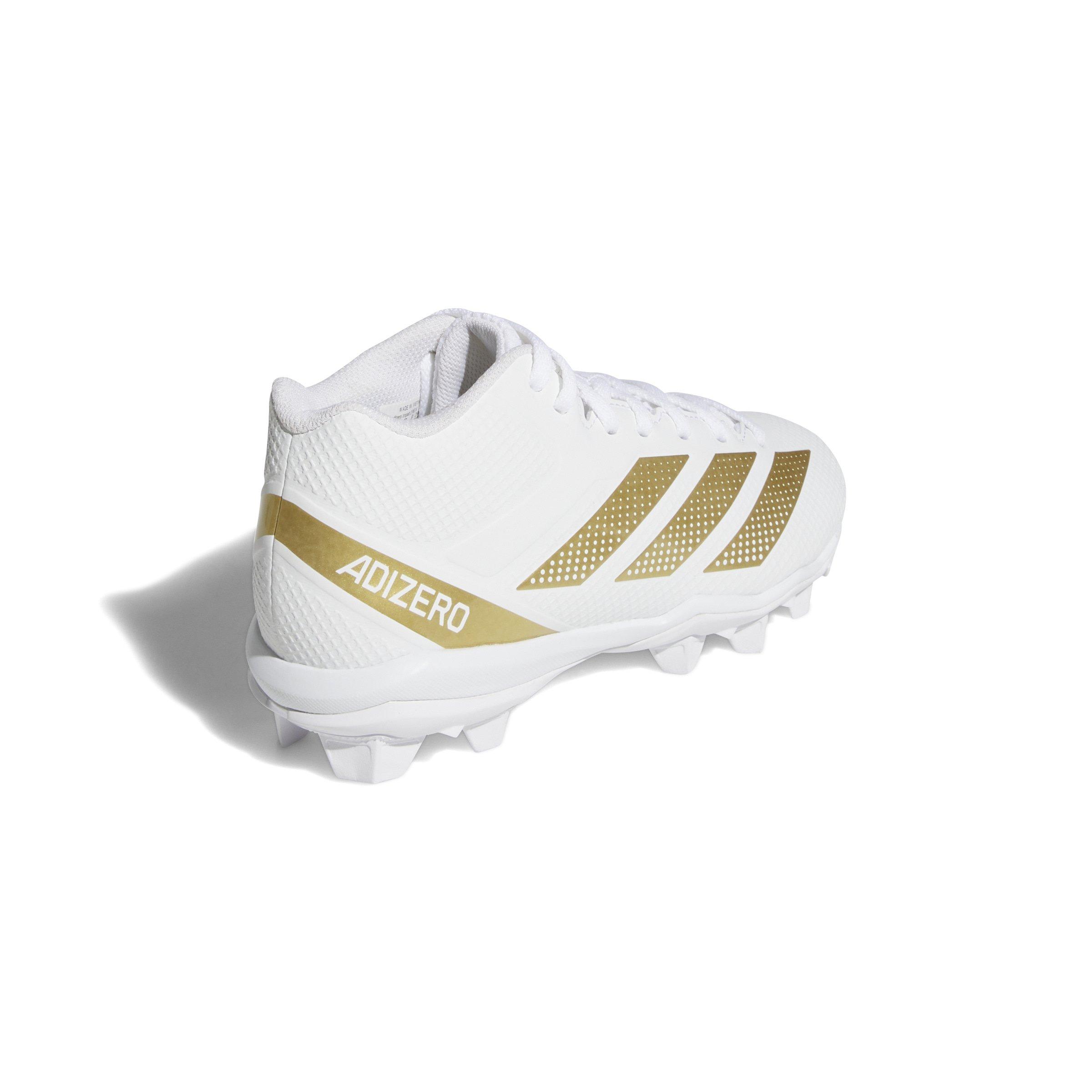 adidas Adizero Impact.2 Molded Rubber "Cloud White/Gold Metallic" Grade School Kids' Football Cleat - WHITE/GOLD Thumbnail View 4