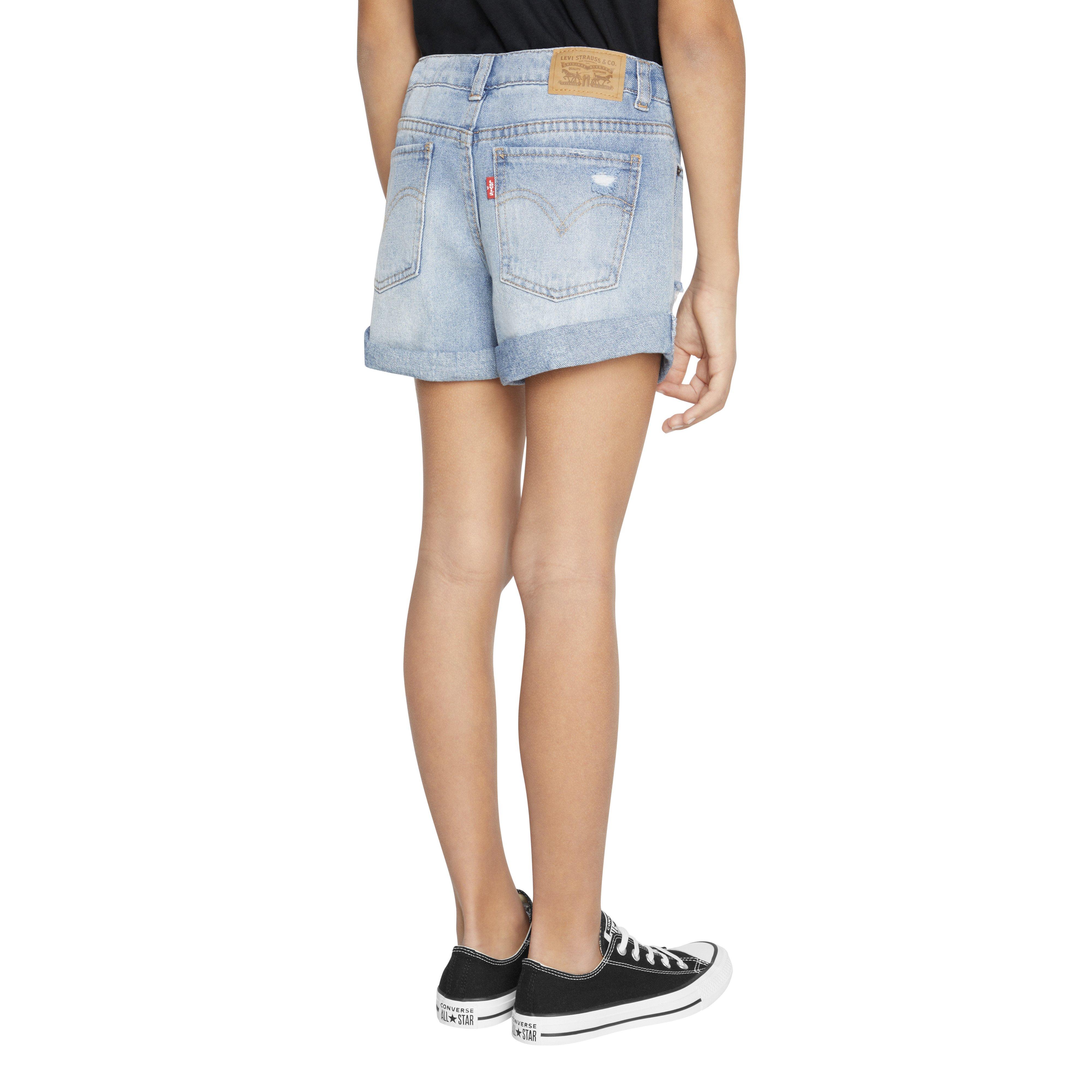 Levi's Girlfriend Fit Roll-Up Big Girls' Light Blue Wash Denim Shorty Shorts
