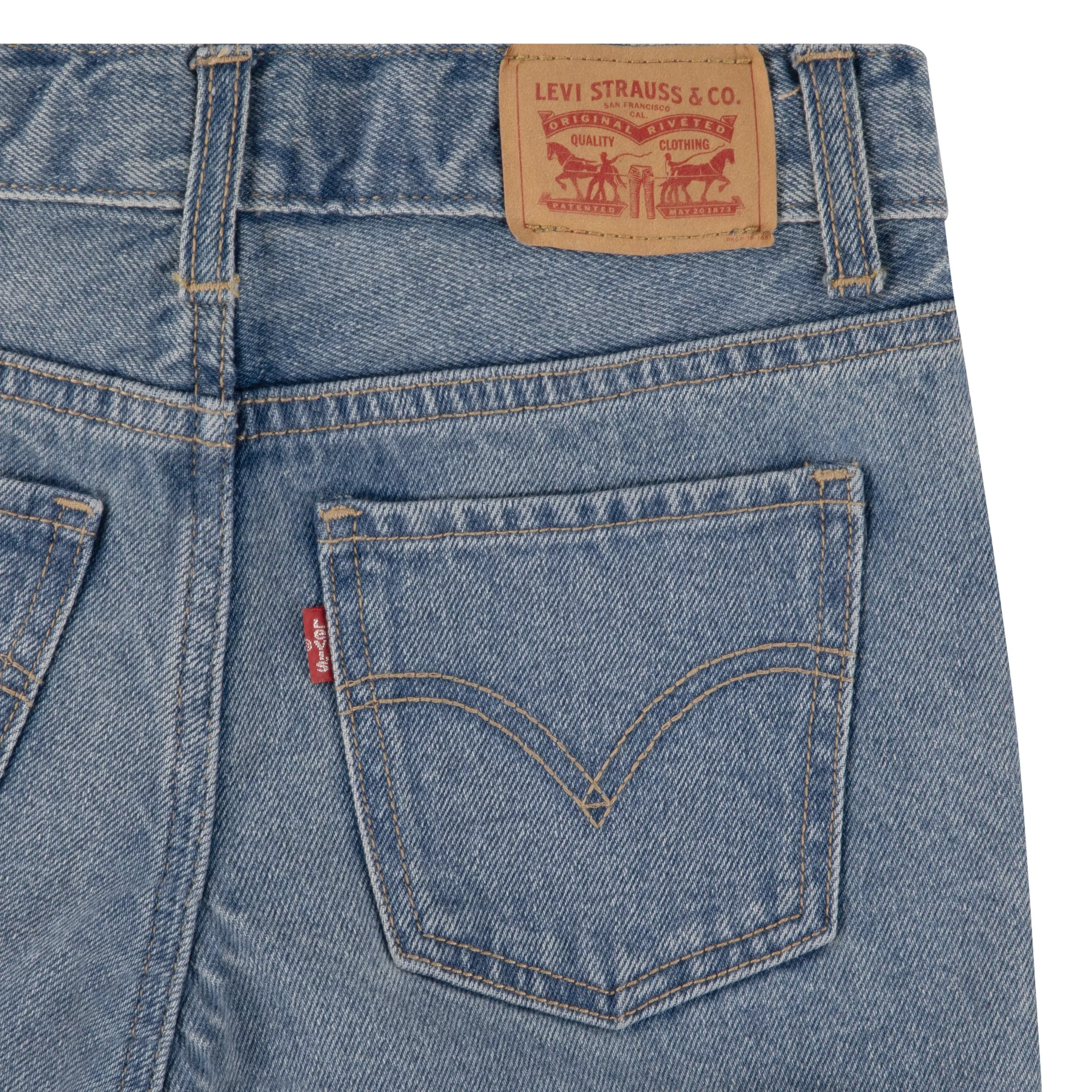 Levi's Big Girls' Girlfriend Fit Light Blue Roll-Up Wash Denim Shorty Shorts - AS SHOWN
