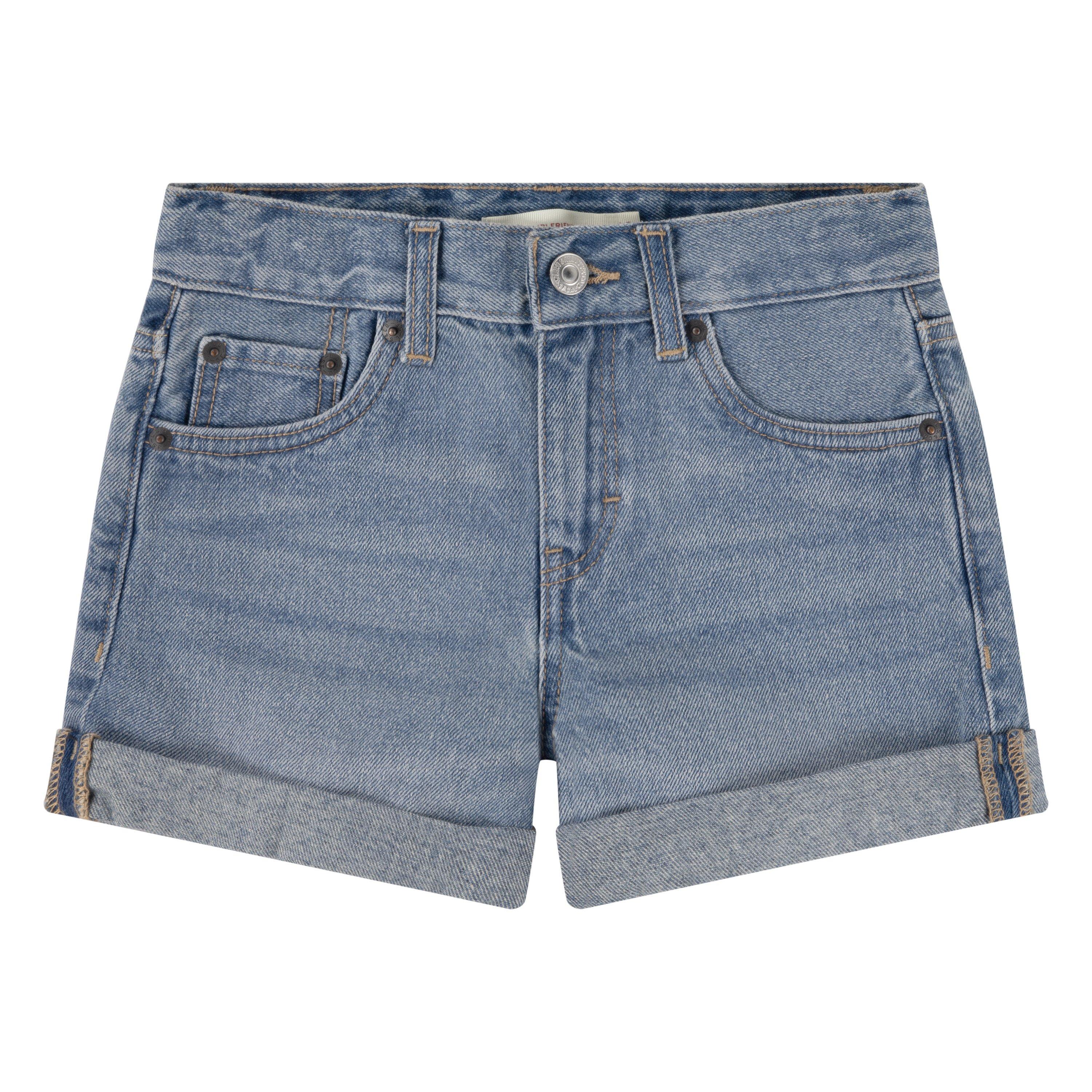 Levi's Girlfriend Fit Roll-Up Big Girls' Light Blue Wash Denim Shorty Shorts
