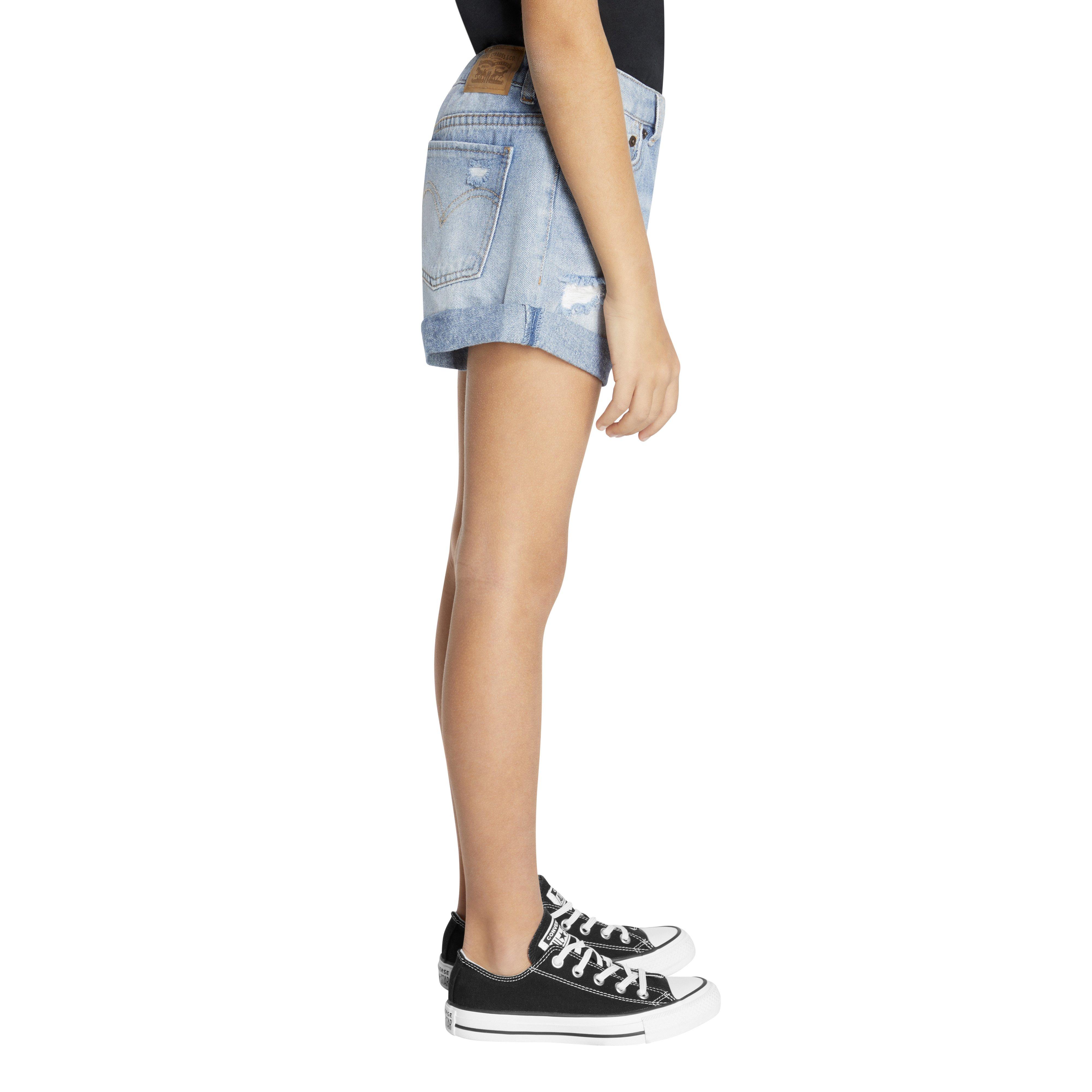 Levi's Girlfriend Fit Roll-Up Big Girls' Light Blue Wash Denim Shorty Shorts