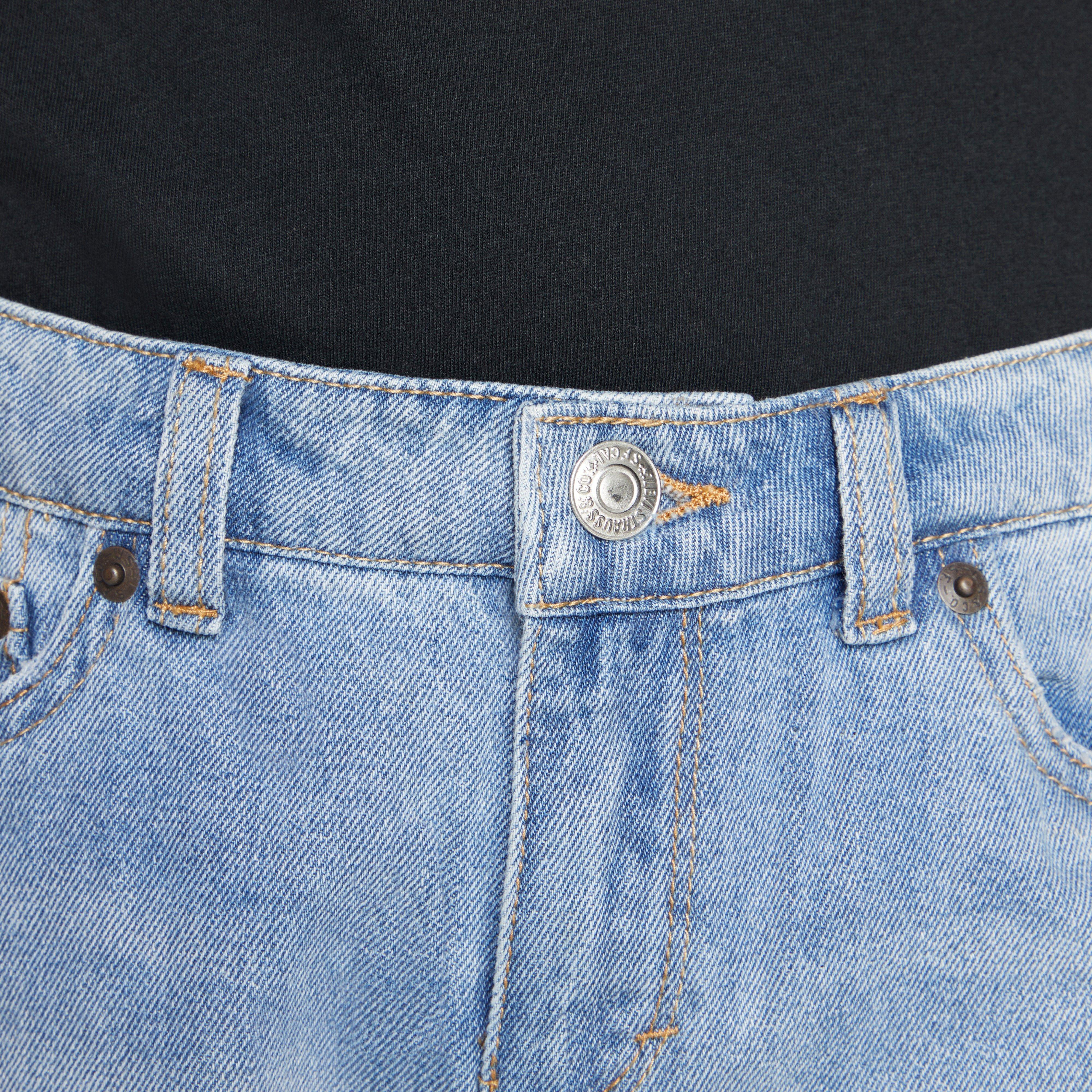 Levi's Girlfriend Fit Roll-Up Big Girls' Light Blue Wash Denim Shorty Shorts