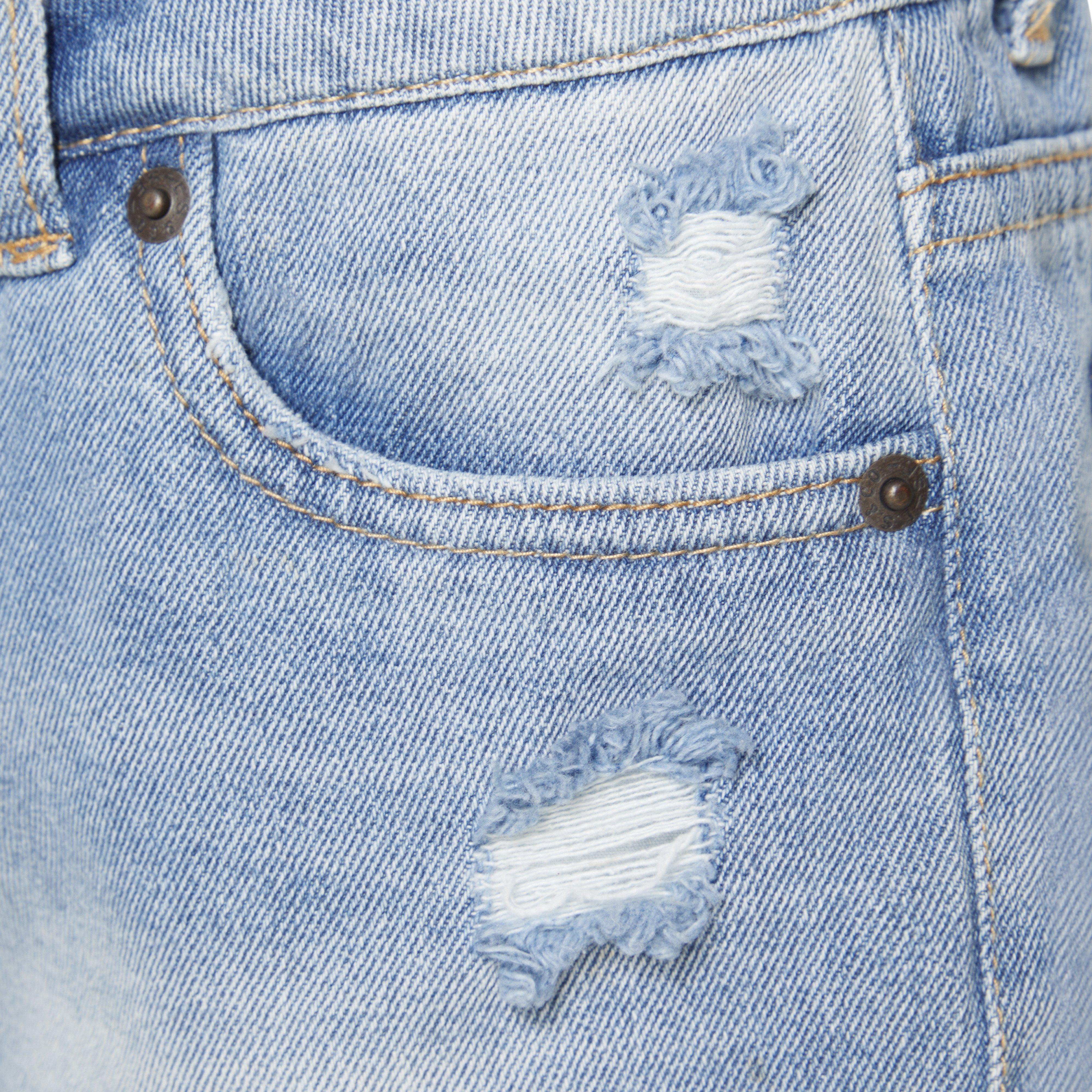 Levi's Girlfriend Fit Roll-Up Big Girls' Light Blue Wash Denim Shorty Shorts